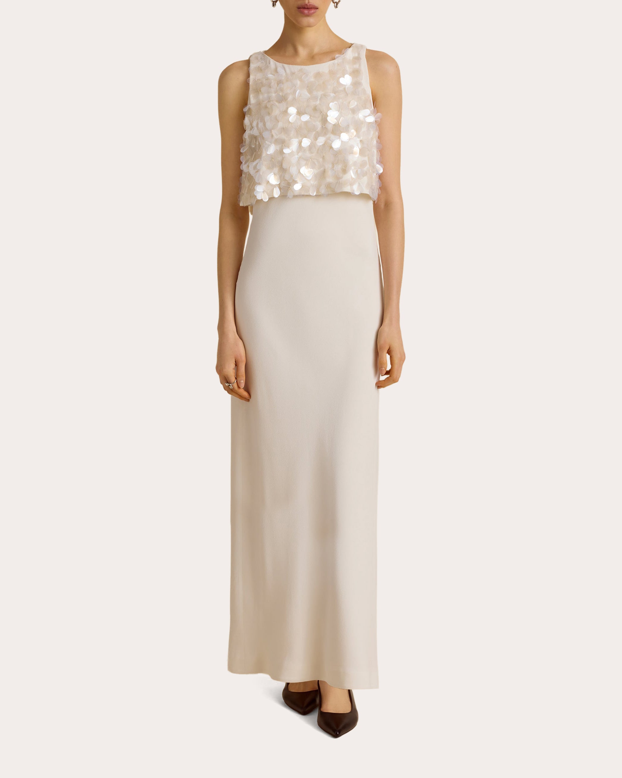 Sequin Paillette Crepe Bias Column Dress