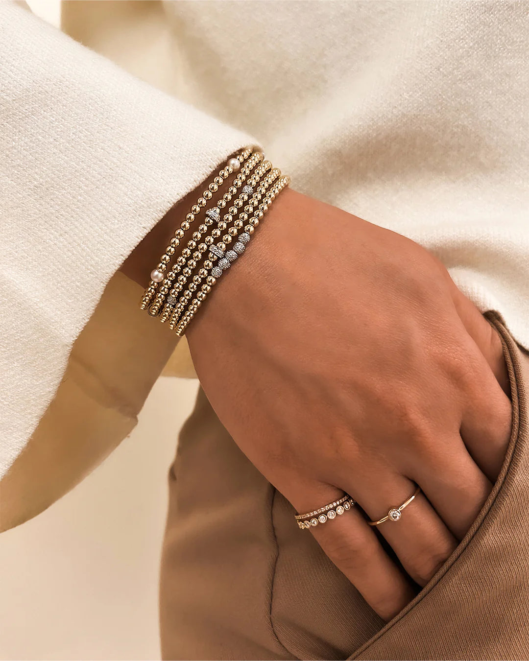 Diamond & 14k Gold Beaded Bracelet
