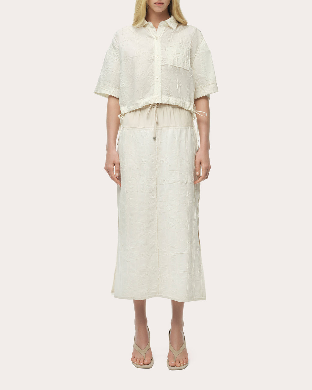 Huxen Textured Wave Drawstring Midi Skirt