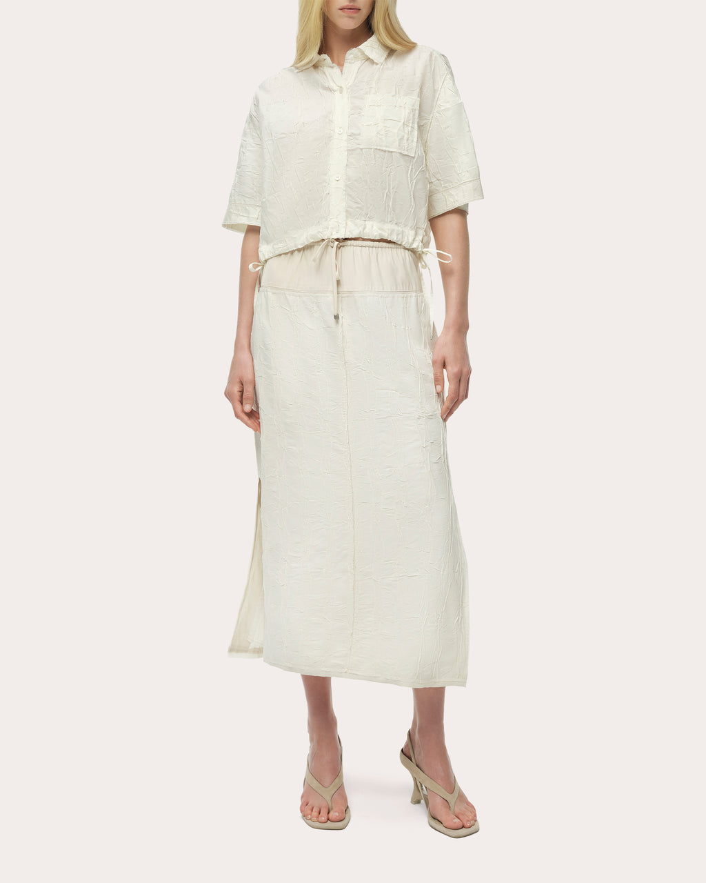 Huxen Textured Wave Drawstring Midi Skirt