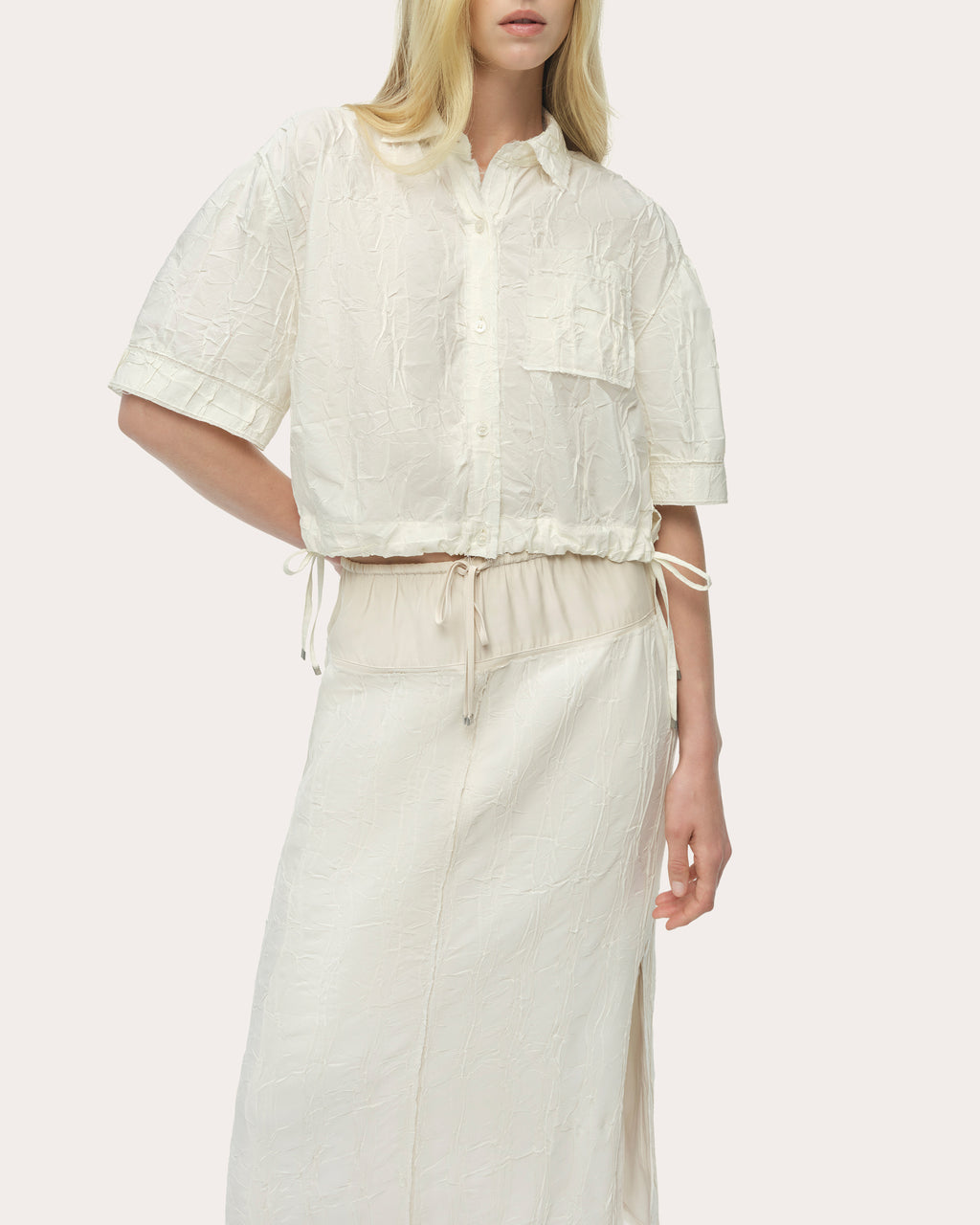 Huxen Textured Wave Drawstring Midi Skirt