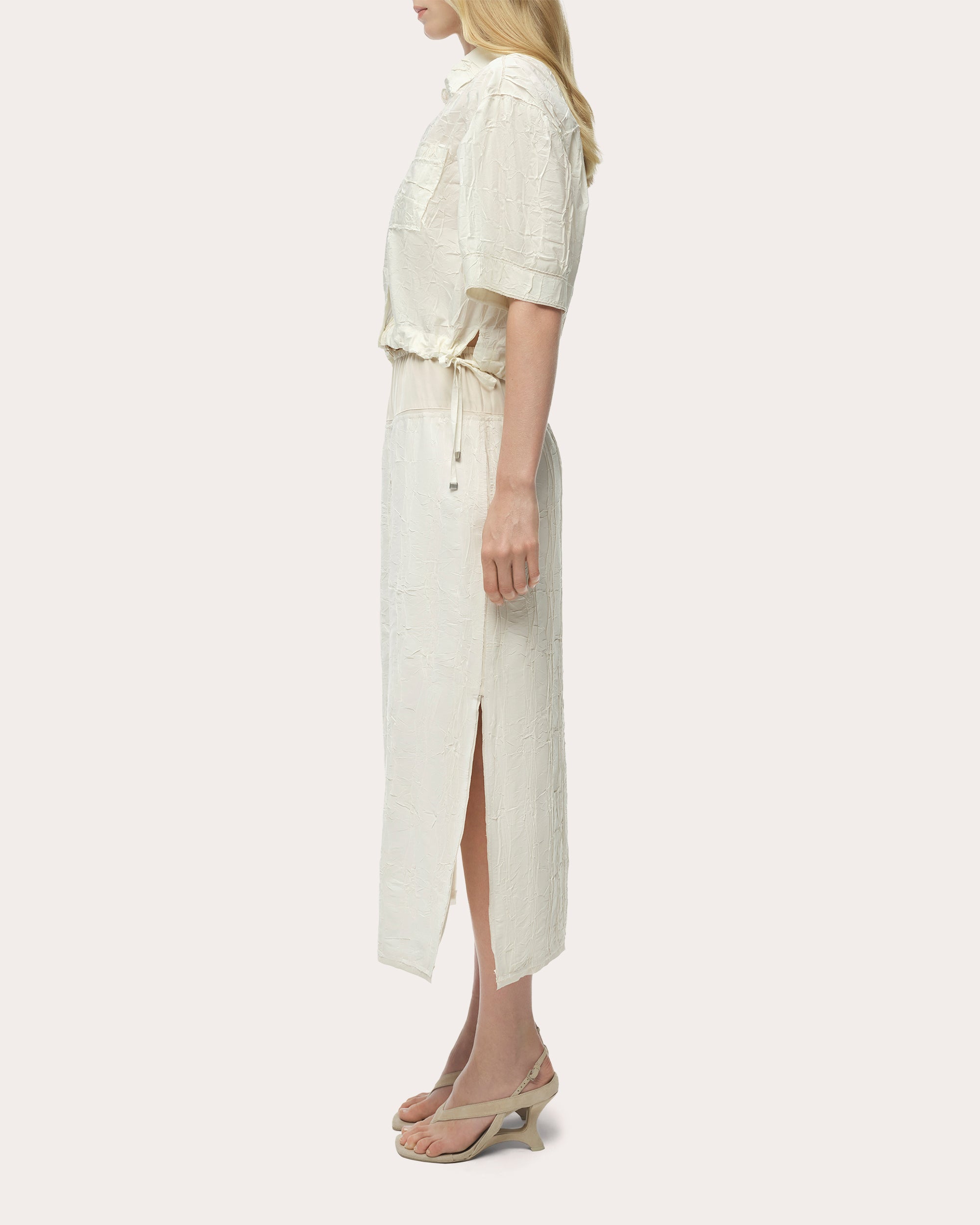 Huxen Textured Wave Drawstring Midi Skirt