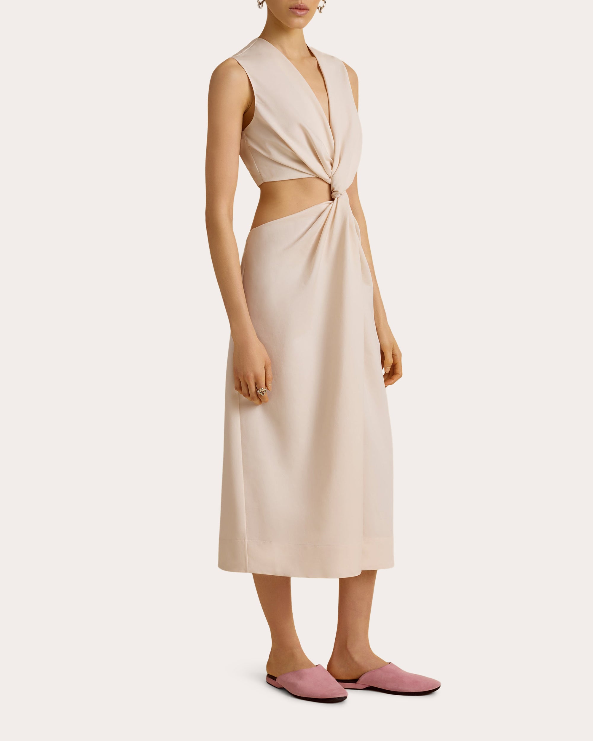 Cotton Faille Cutout Twist Midi Dress