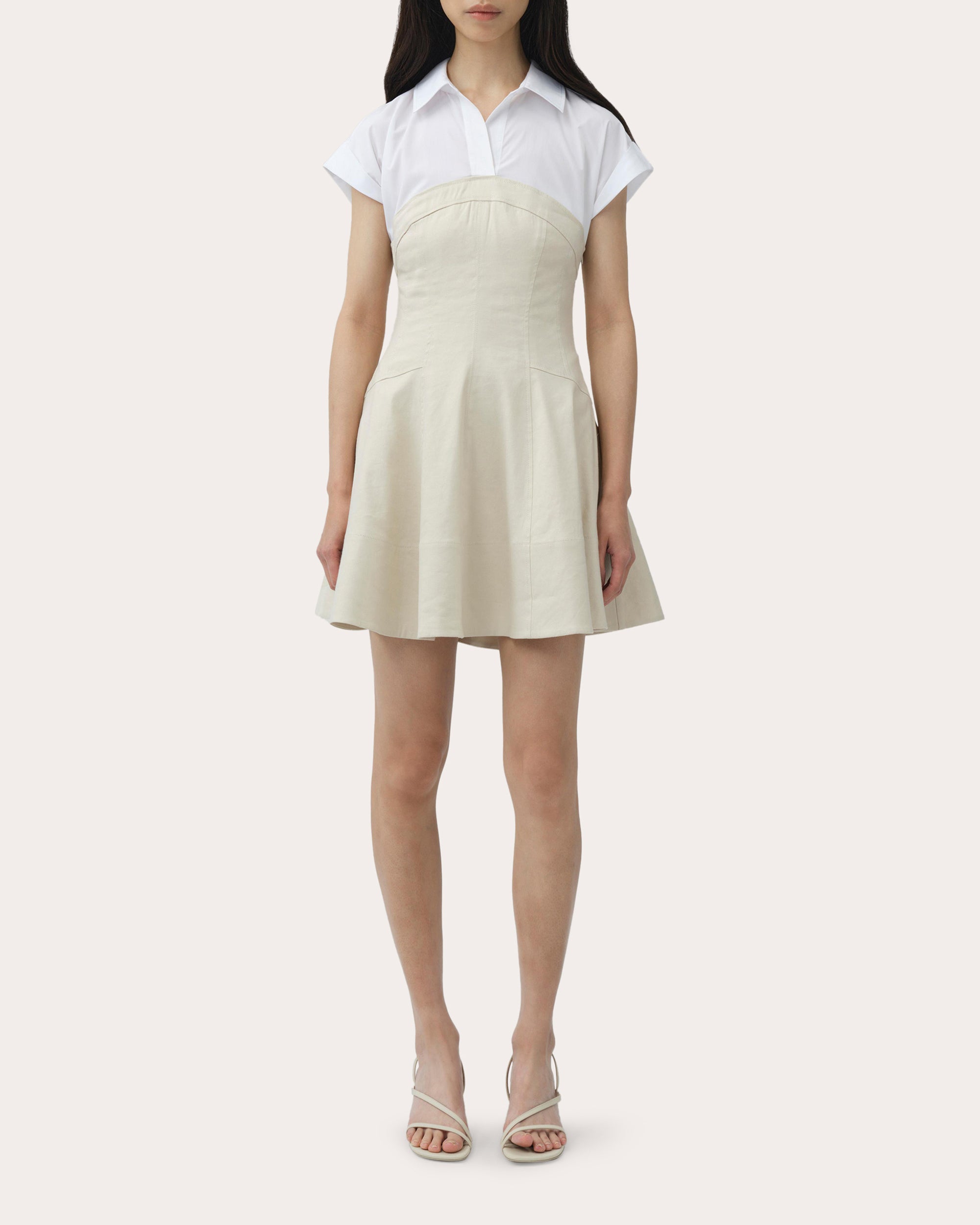 Sundae Poplin Linen Combo Flared Mini Dress