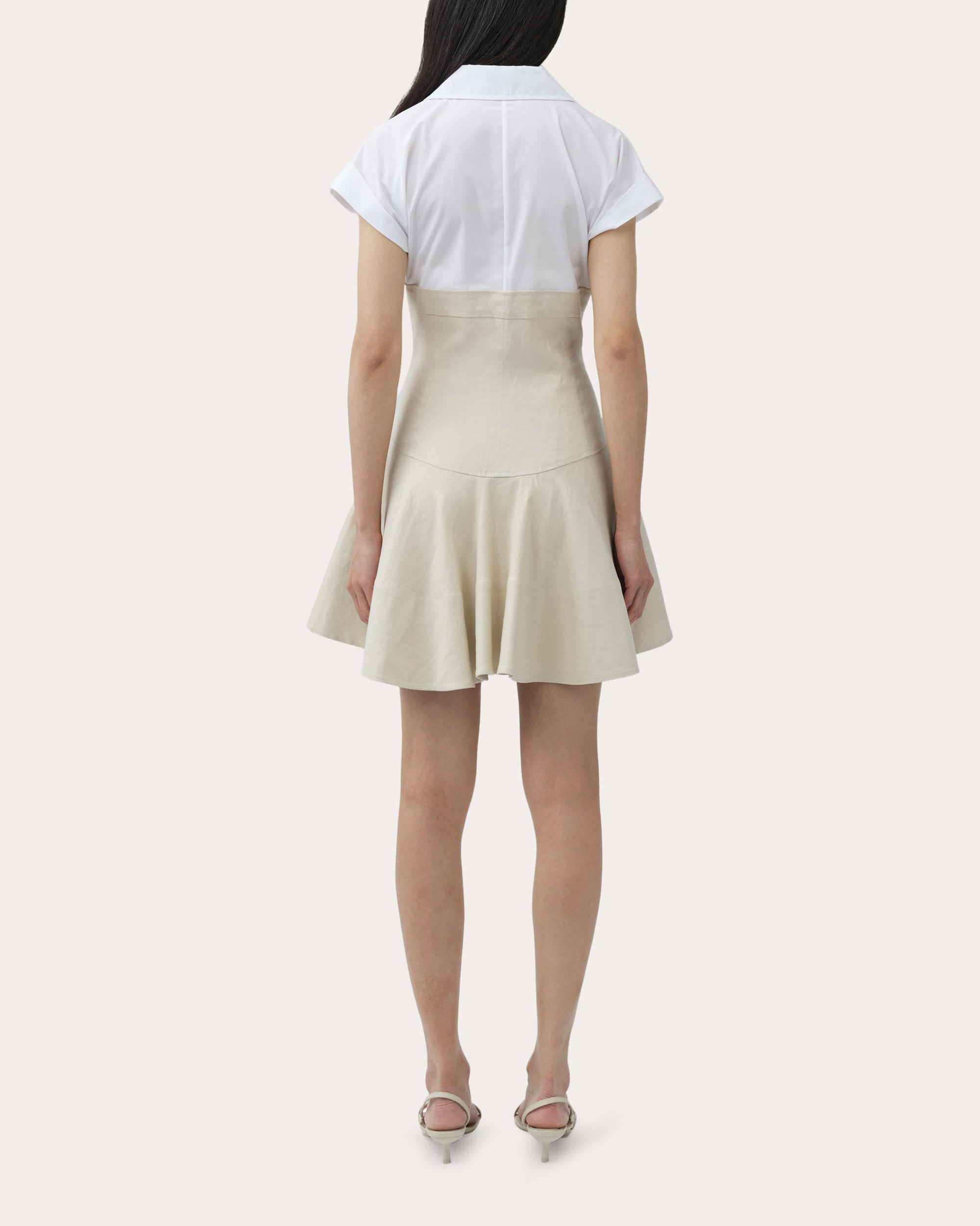 Sundae Poplin Linen Combo Flared Mini Dress