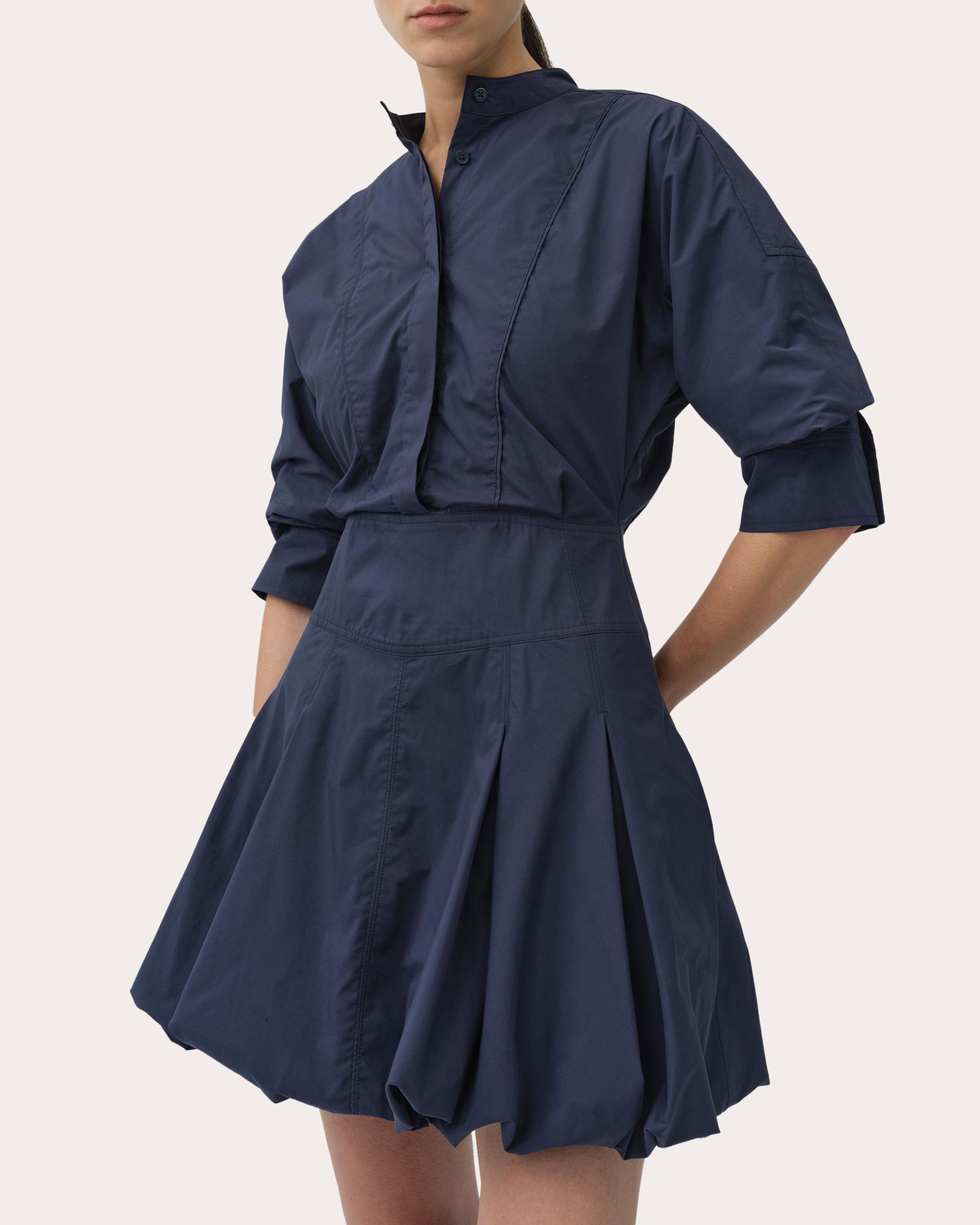 Effie Poplin Bubble-Hem Mini Shirt Dress