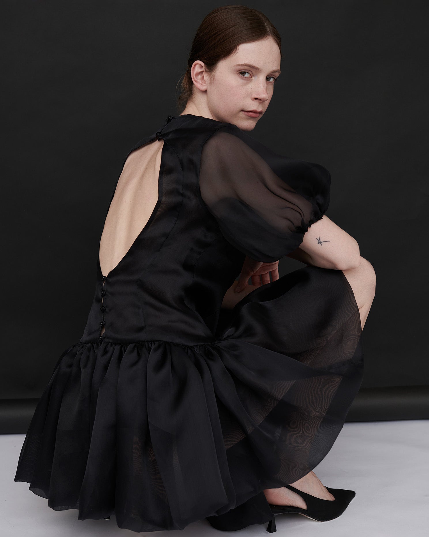 Macey Silk Organza Puff-Sleeve Mini Dress