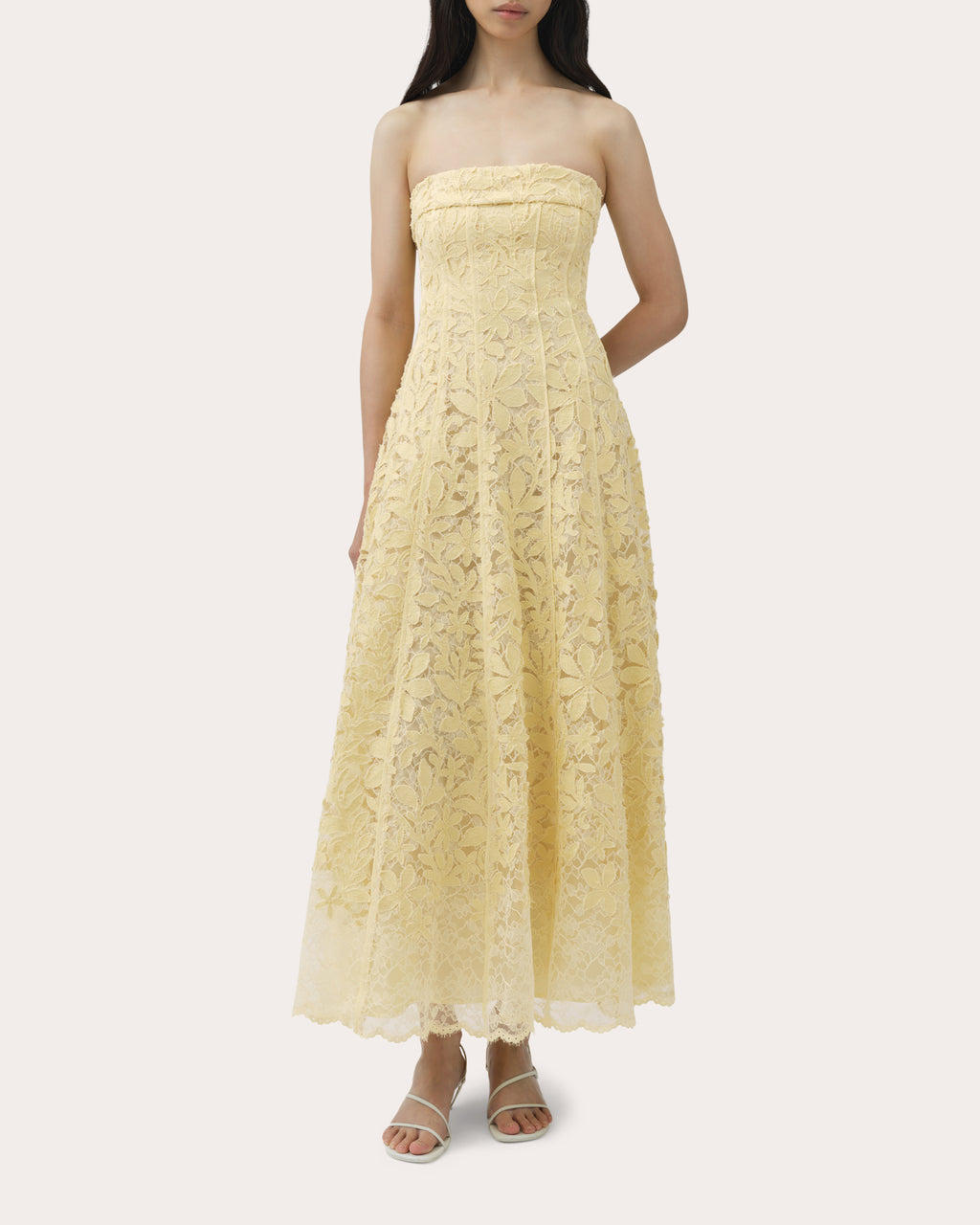 Imogen Lace Bustier Strapless Midi Dress