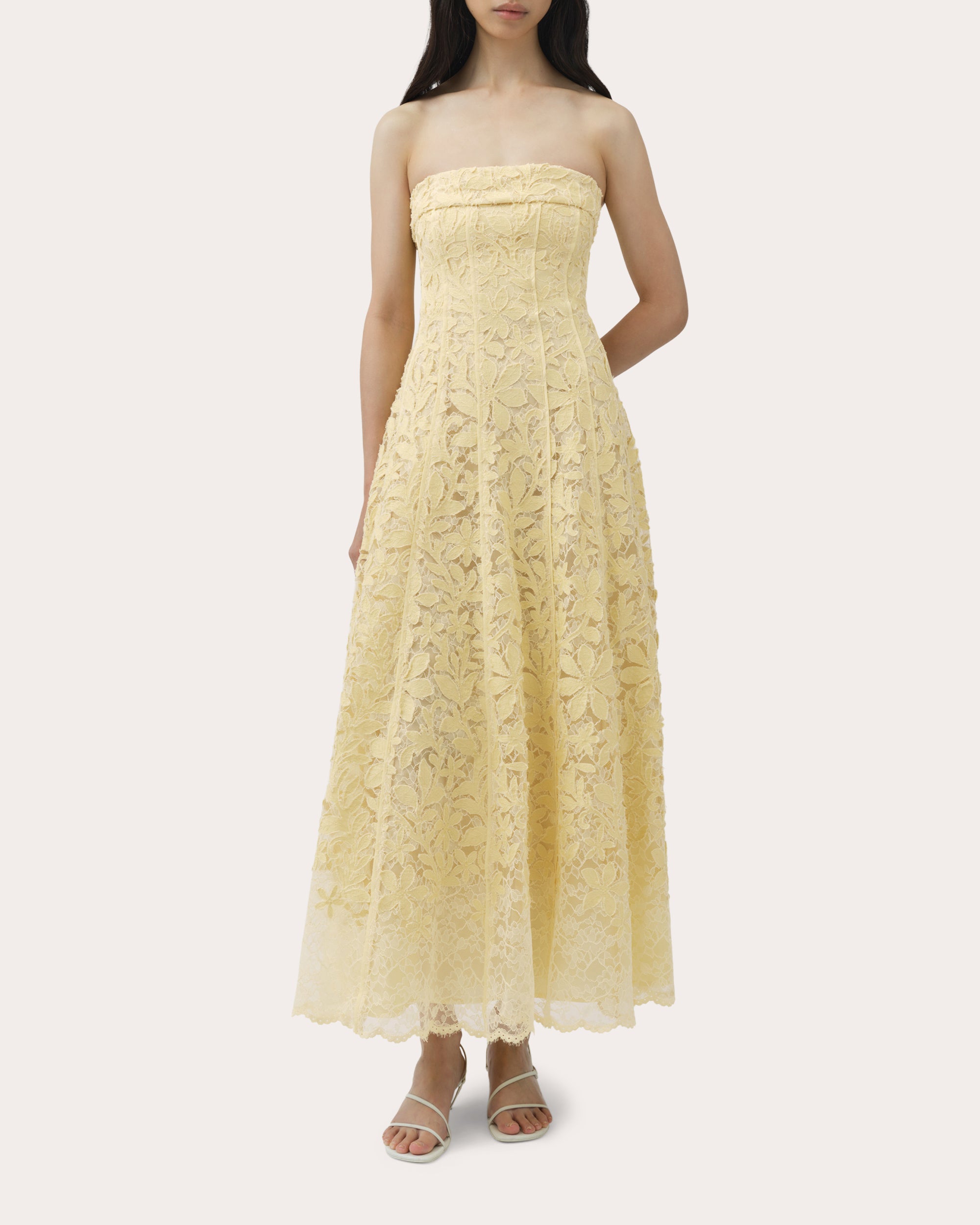 Imogen Lace Bustier Strapless Midi Dress