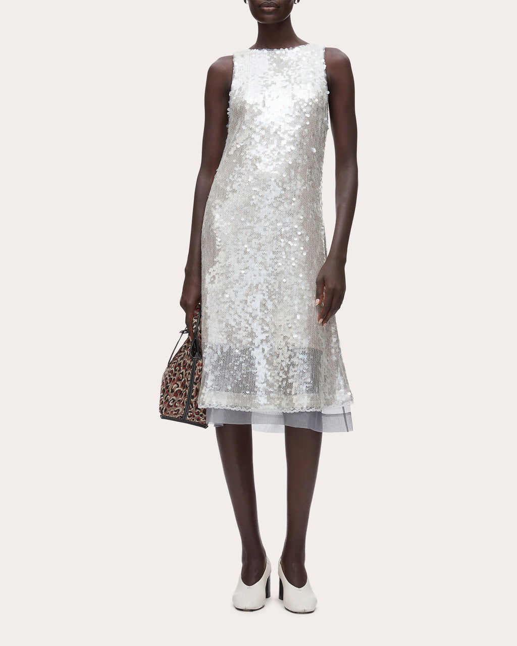Sequin Paillette Bow Sleeveless Shift Dress