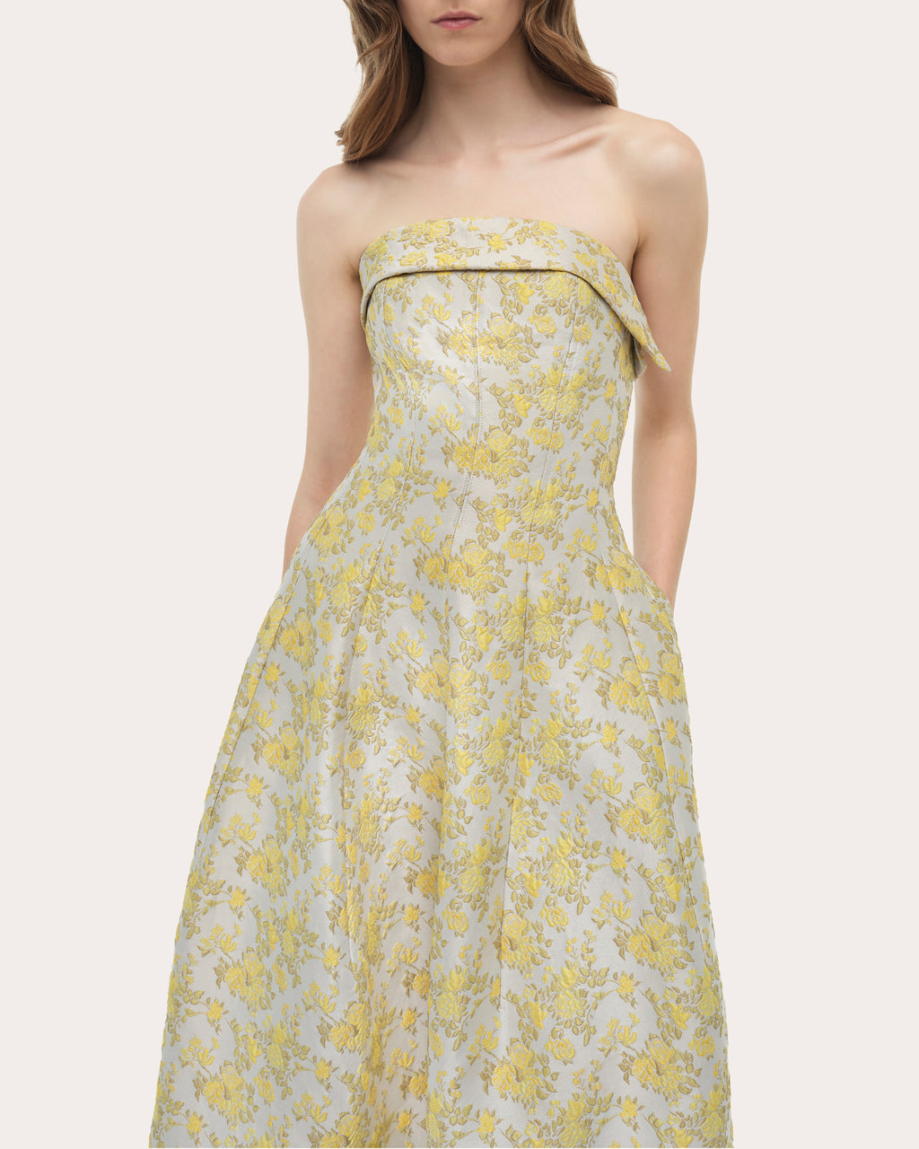 Octavia Floral Jacquard Seamed Strapless Gown