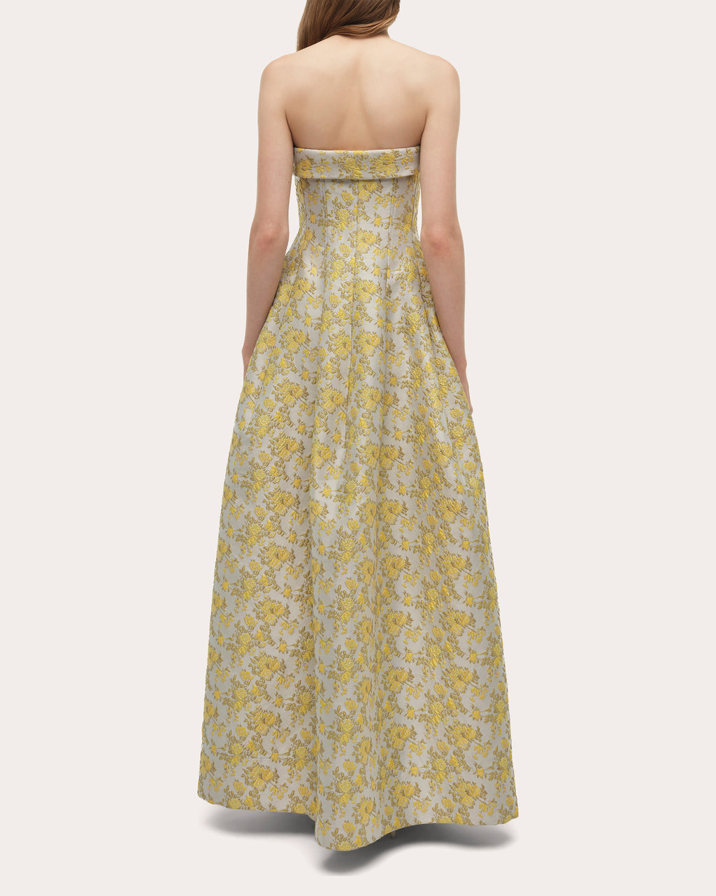 Octavia Floral Jacquard Seamed Strapless Gown