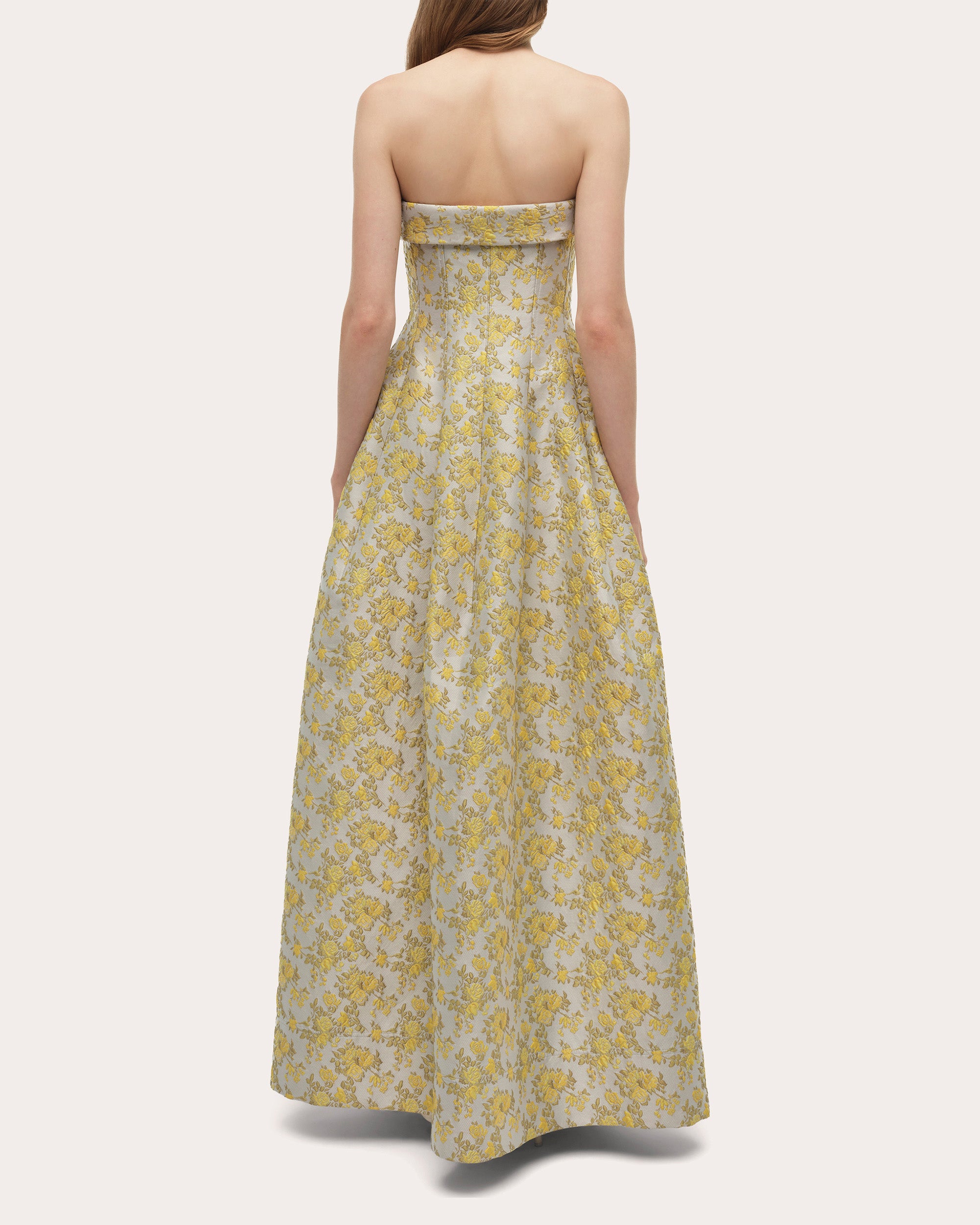 Octavia Floral Jacquard Seamed Strapless Gown