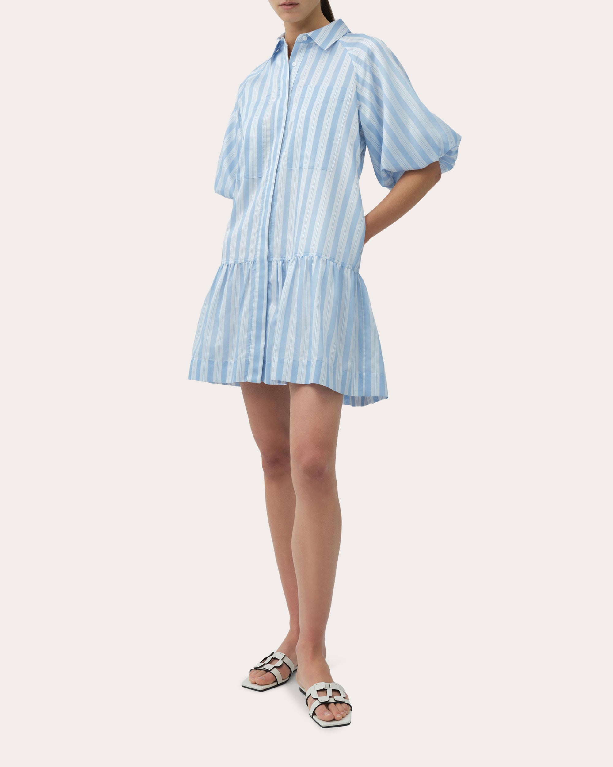Crissy Satin Stripe Drop-Waist Shirt Dress