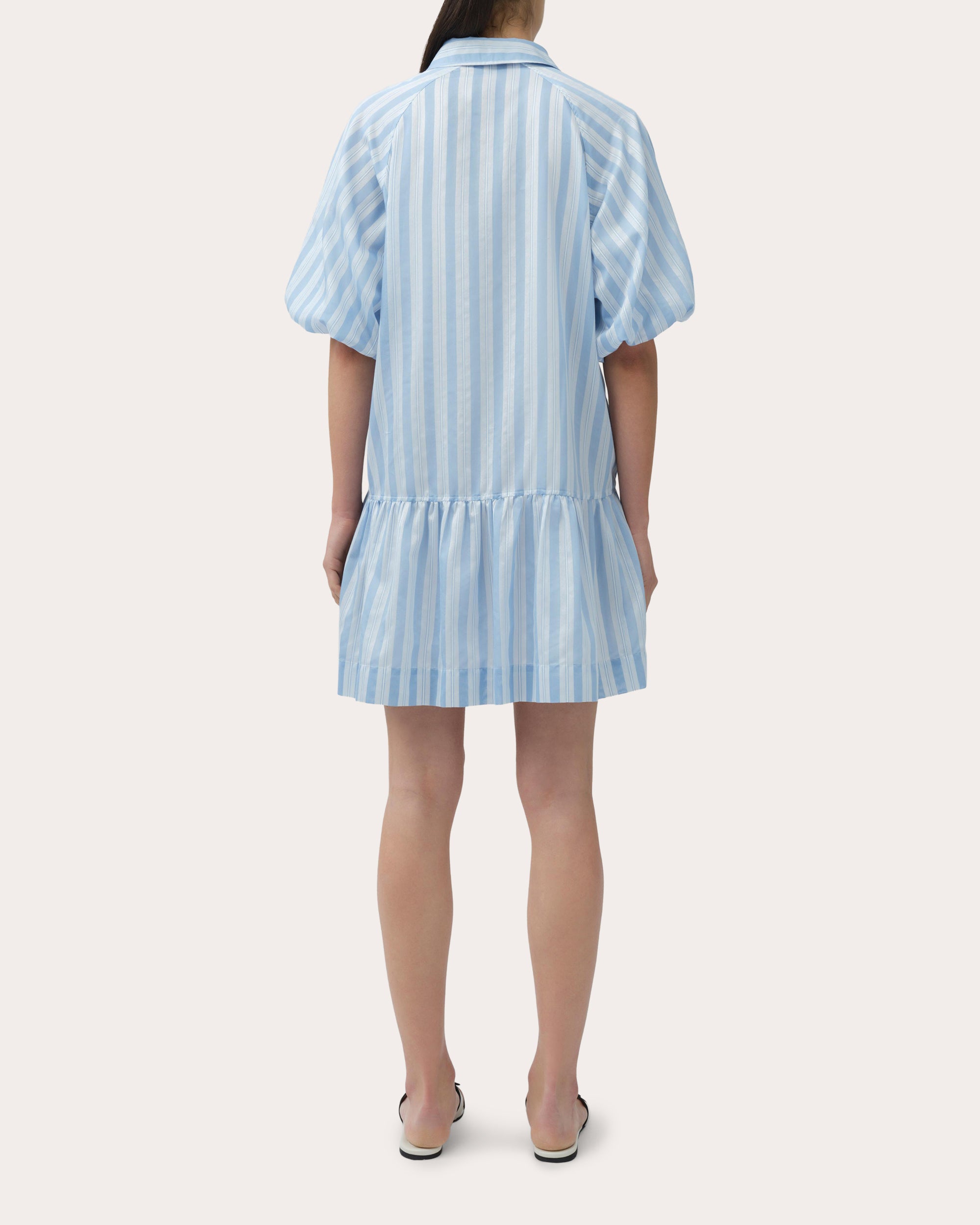 Crissy Satin Stripe Drop-Waist Shirt Dress