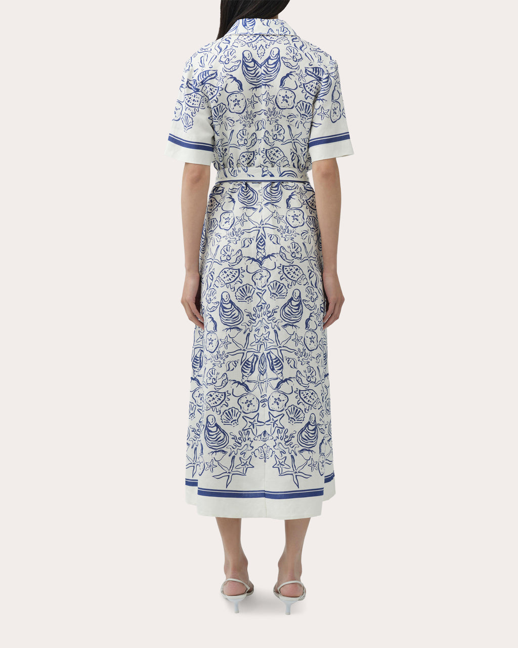 Audria Seashell Linen Belted Midi Shirt Dress