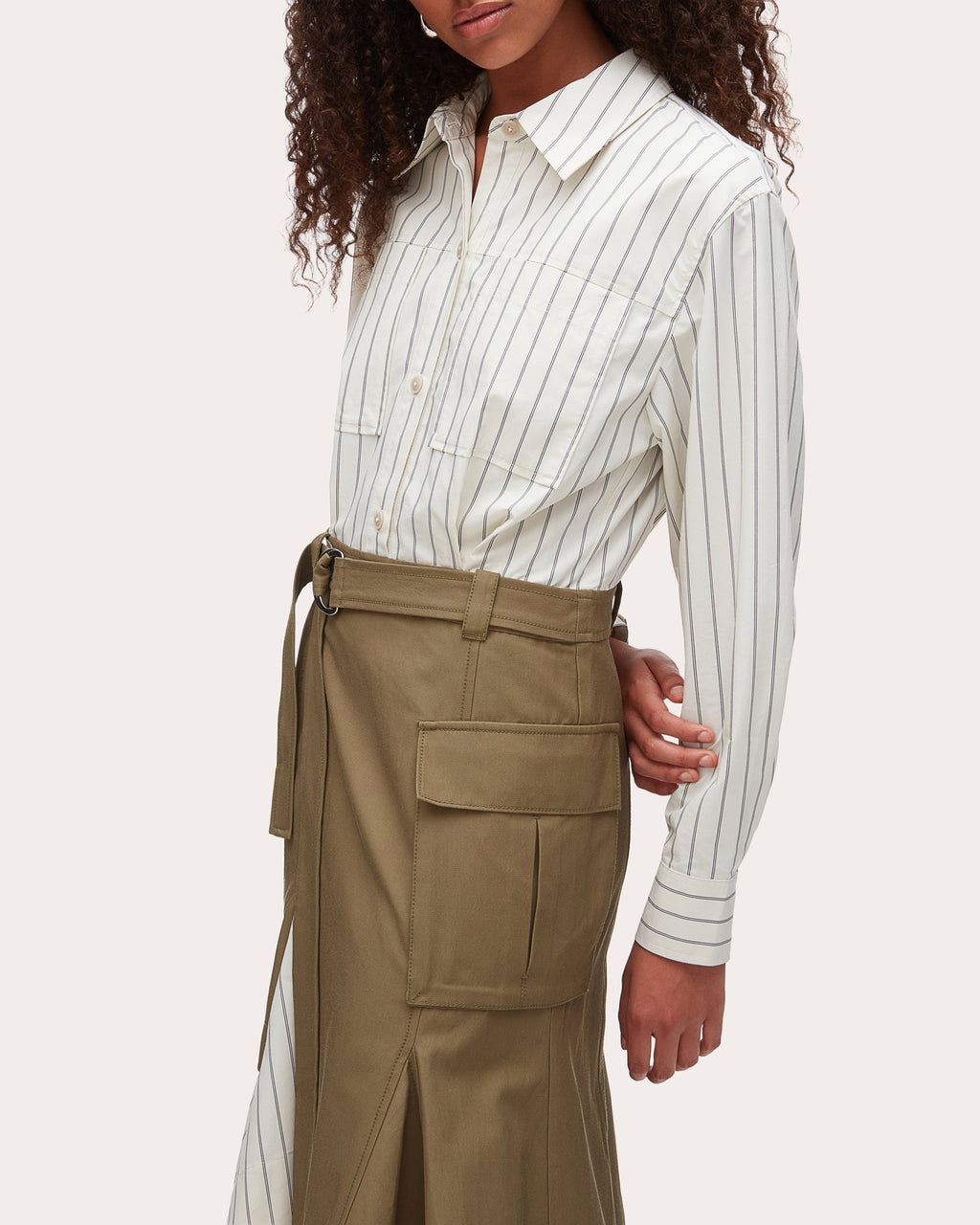 Stripe Poplin Twill Combo Cargo Shirt Dress