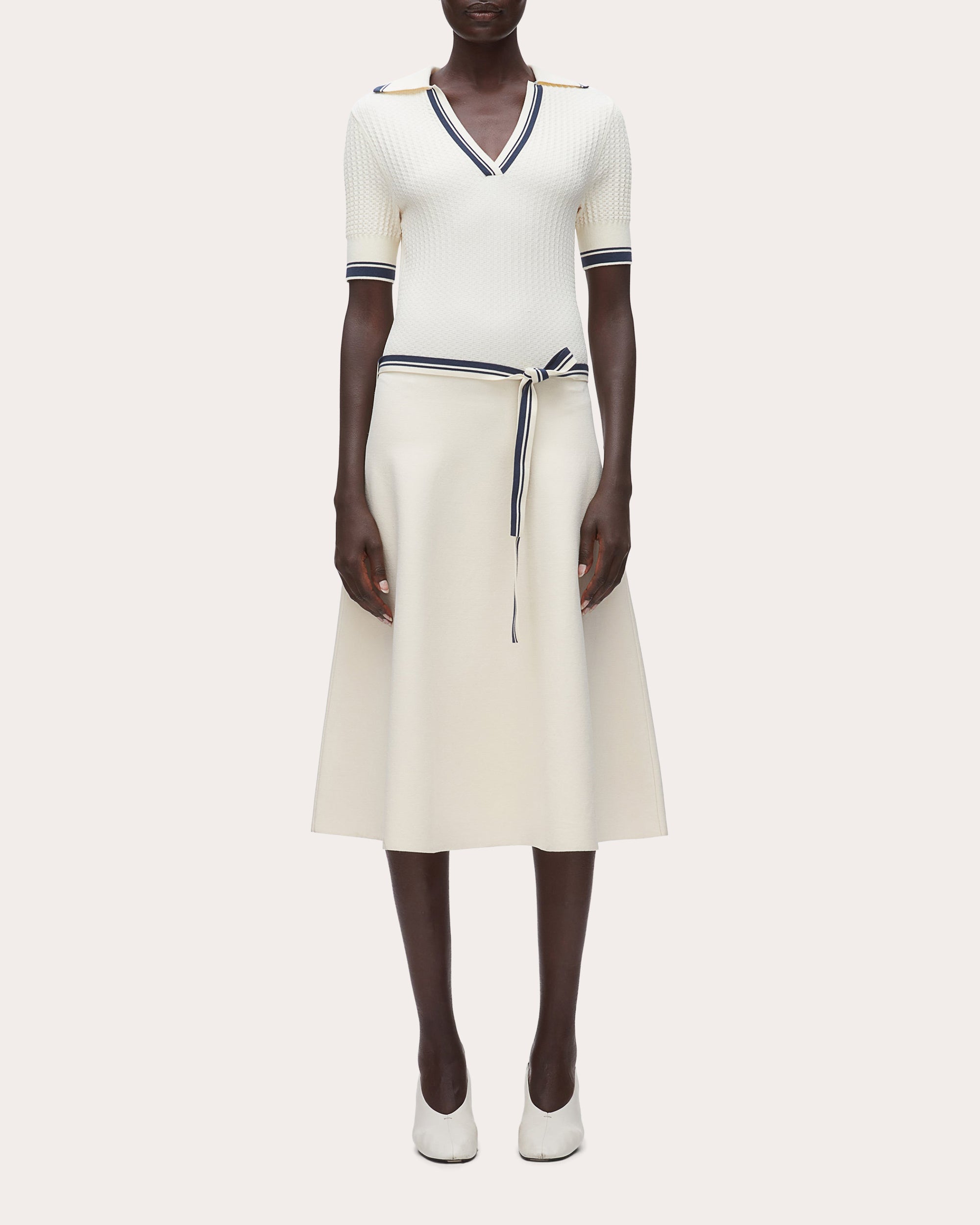 Textured Knit Polo Midi Dress