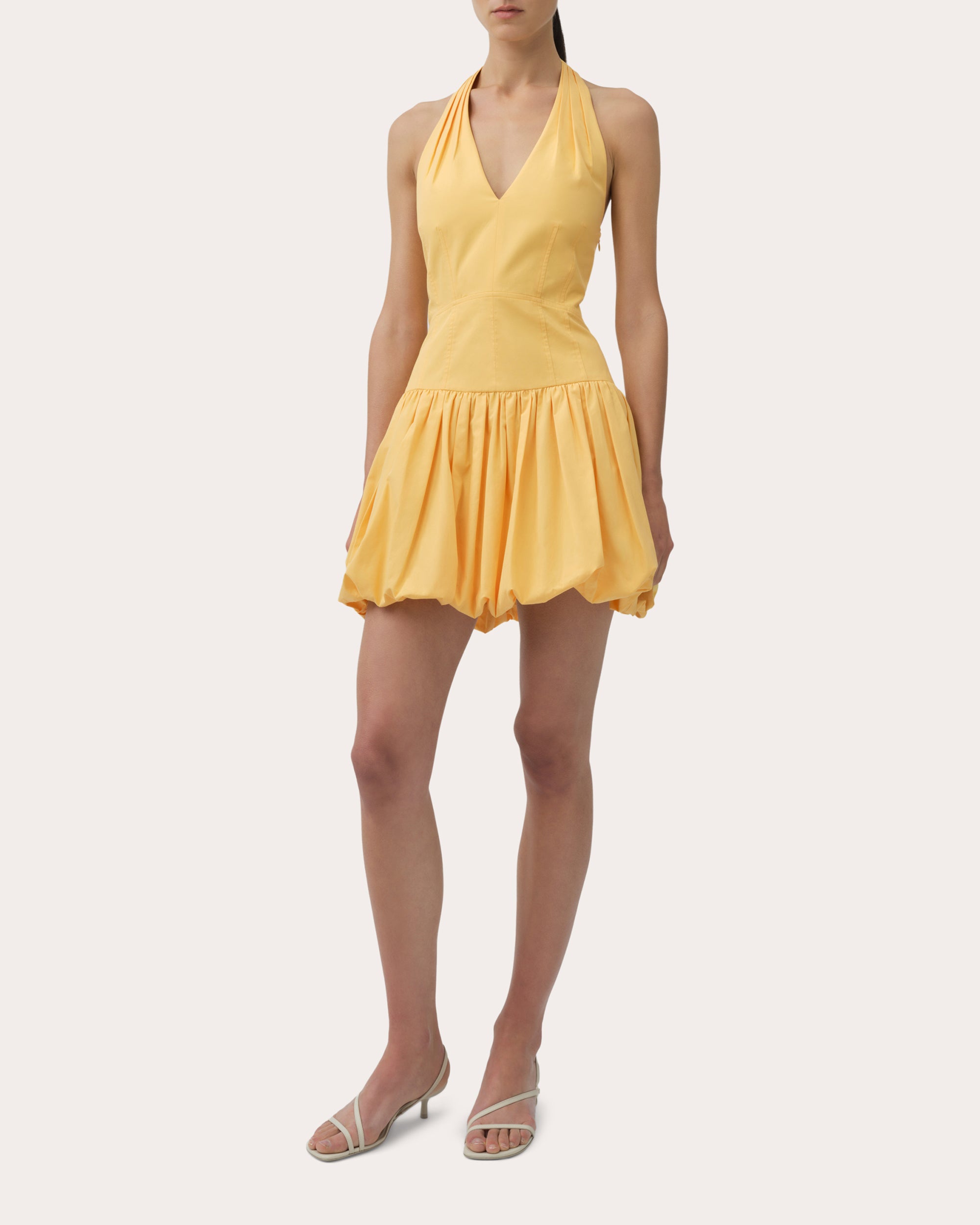 Brooke Poplin Bubble-Hem Halter Mini Dress