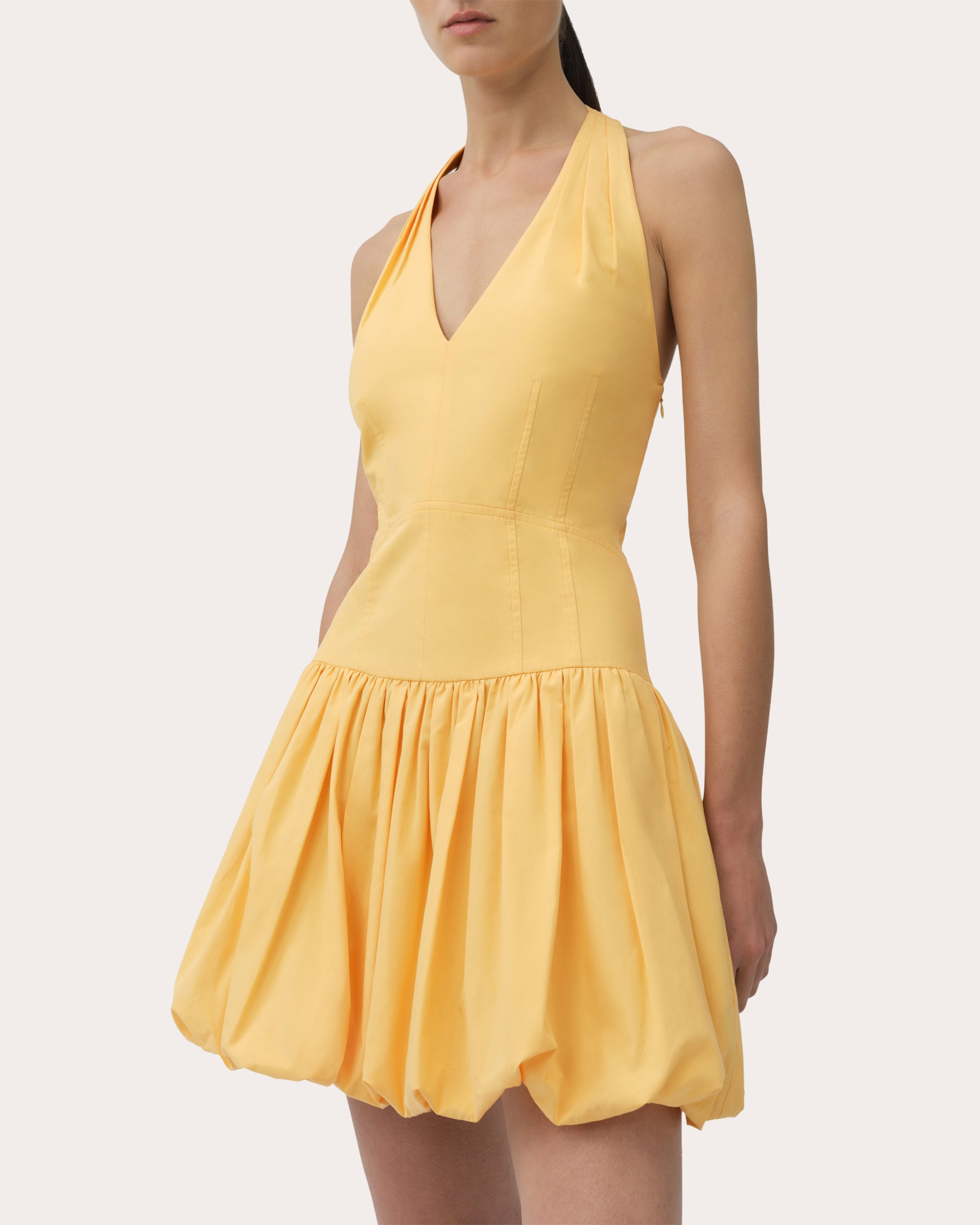 Brooke Poplin Bubble-Hem Halter Mini Dress