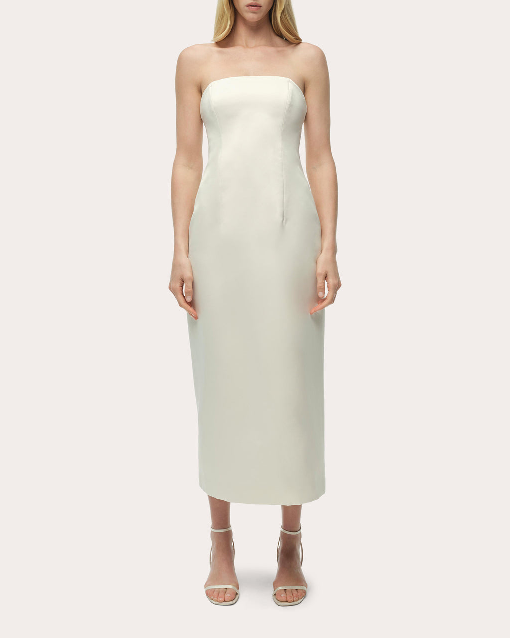 Enid Satin Bustier Strapless Midi Dress