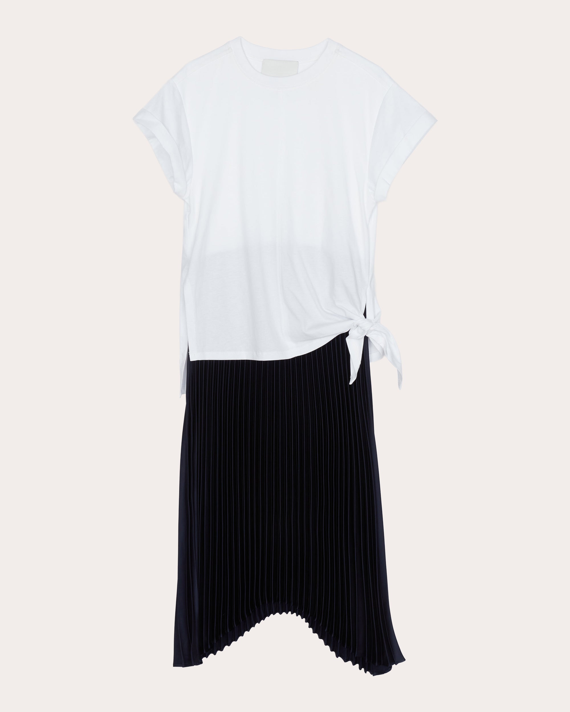 Jersey Satin Combo Pleated T-Shirt Dress