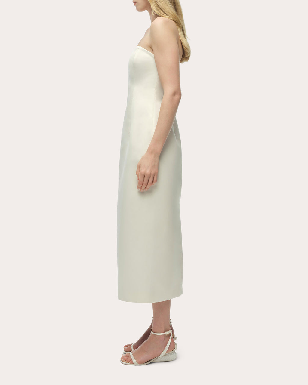 Enid Satin Bustier Strapless Midi Dress
