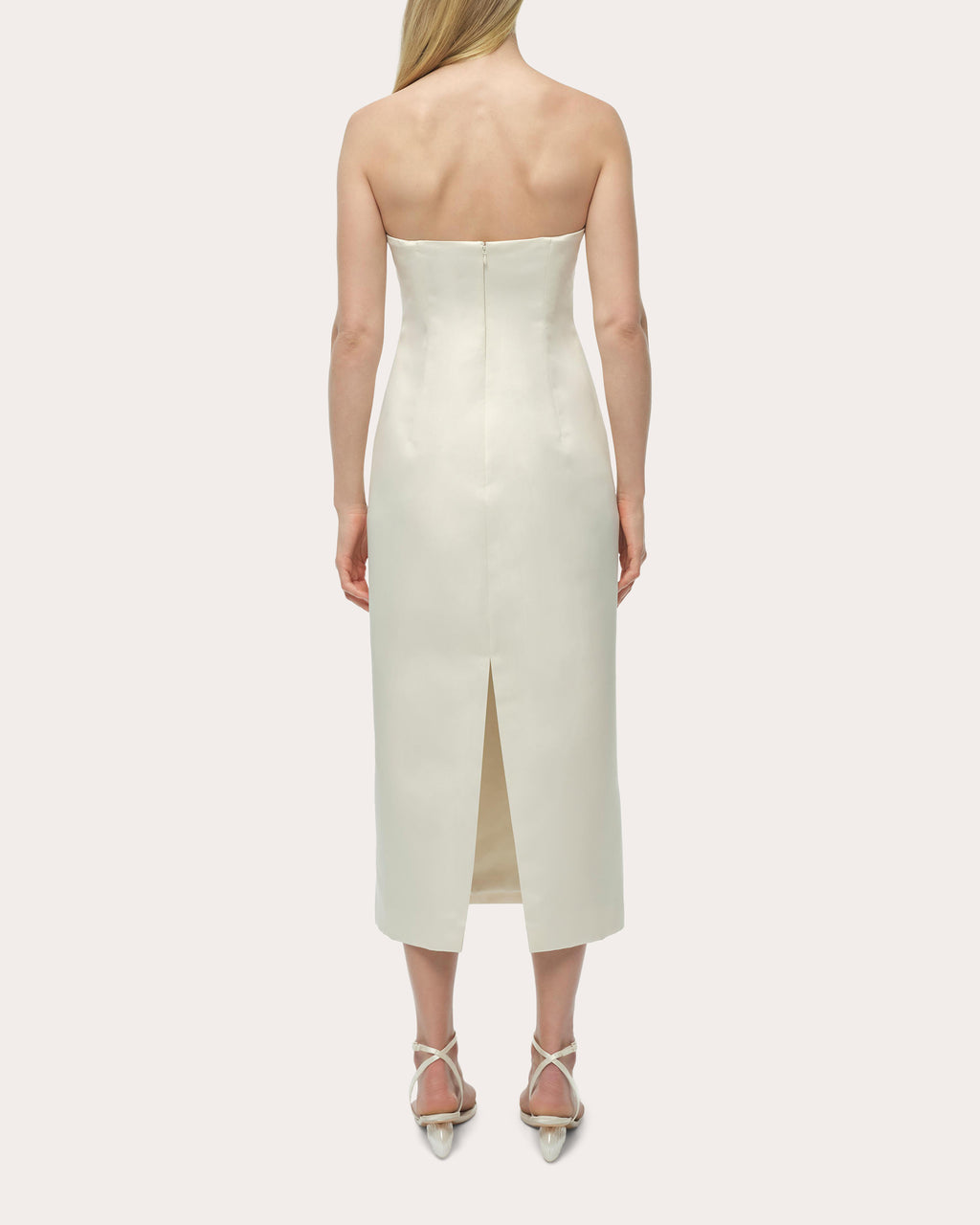 Enid Satin Bustier Strapless Midi Dress