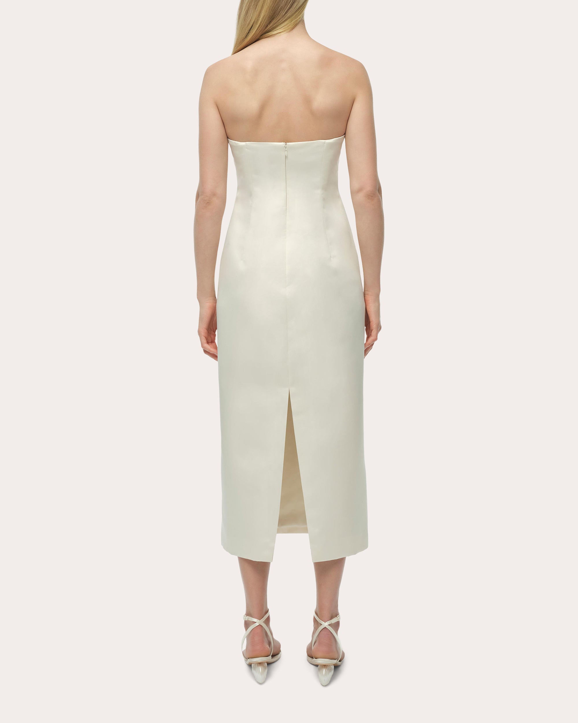 Enid Satin Bustier Strapless Midi Dress