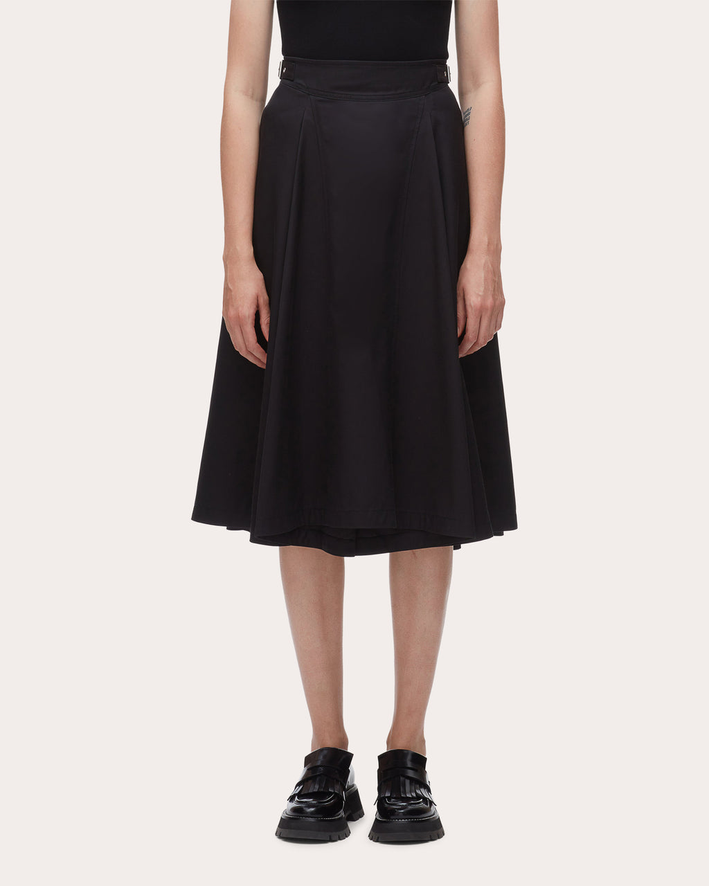 Twill Pleated Biker Midi Skirt