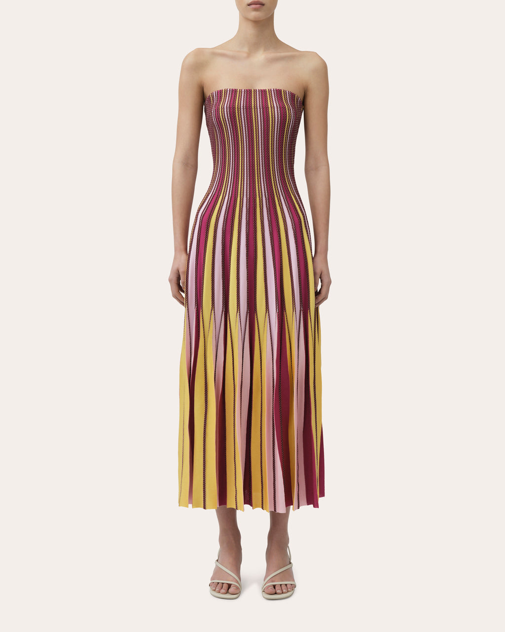 Soleil Stripe Knit Pleated Midi Dress