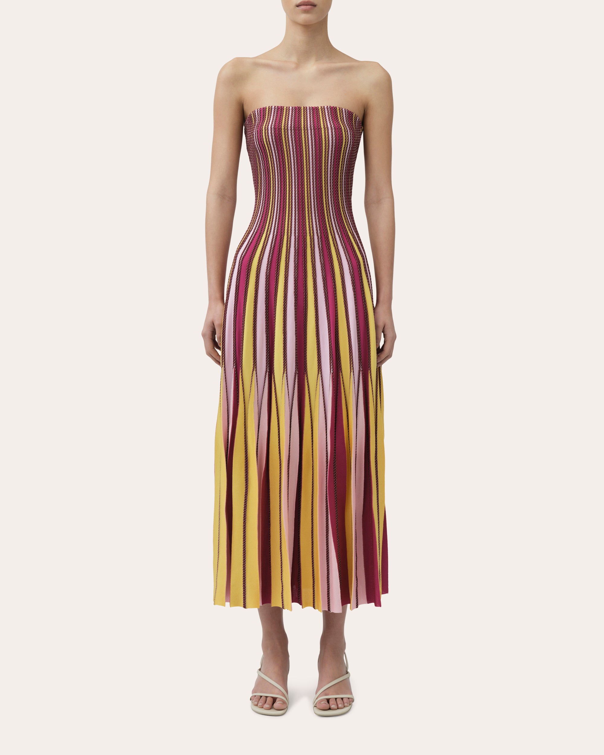 Soleil Stripe Knit Pleated Midi Dress