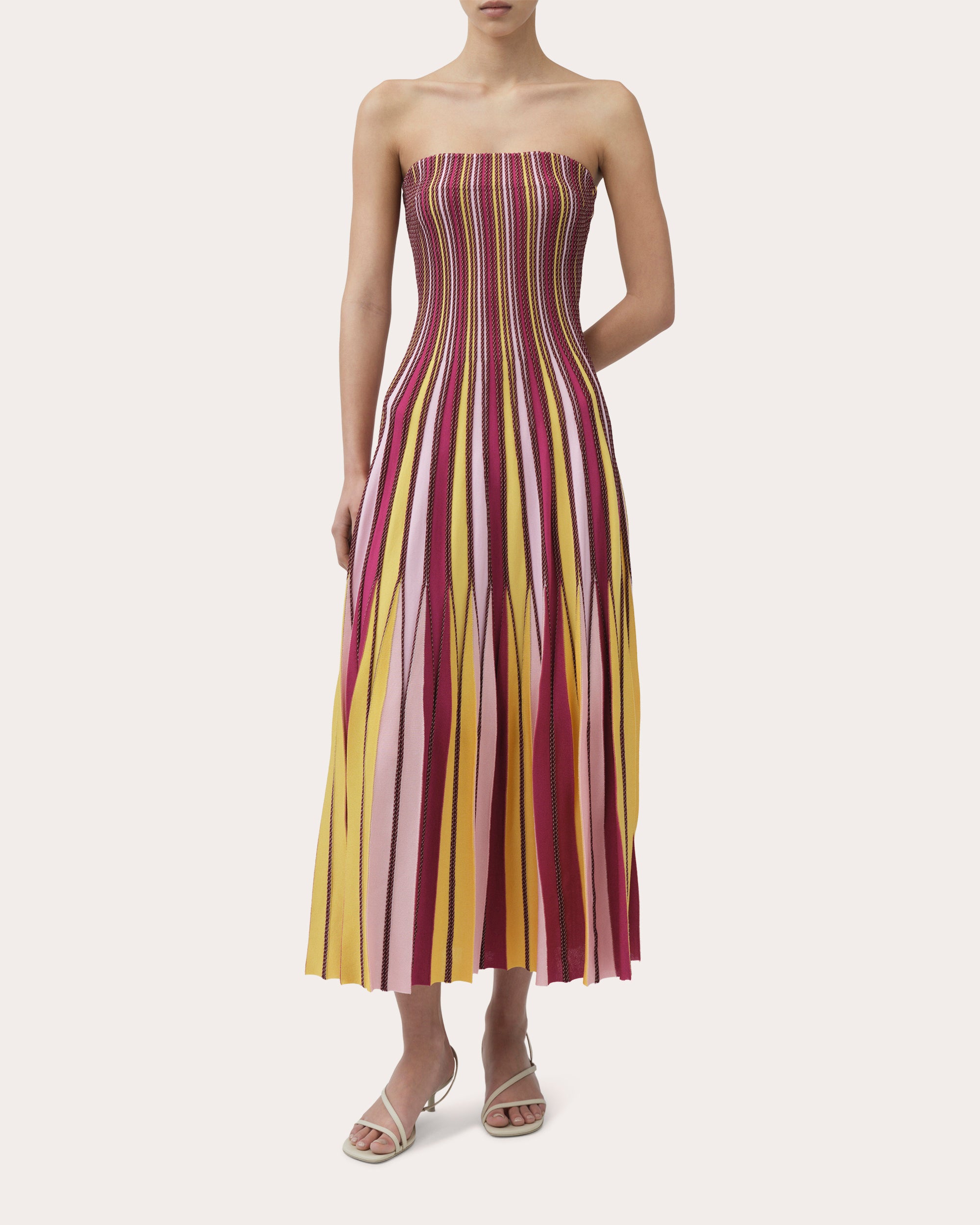 Soleil Stripe Knit Pleated Midi Dress