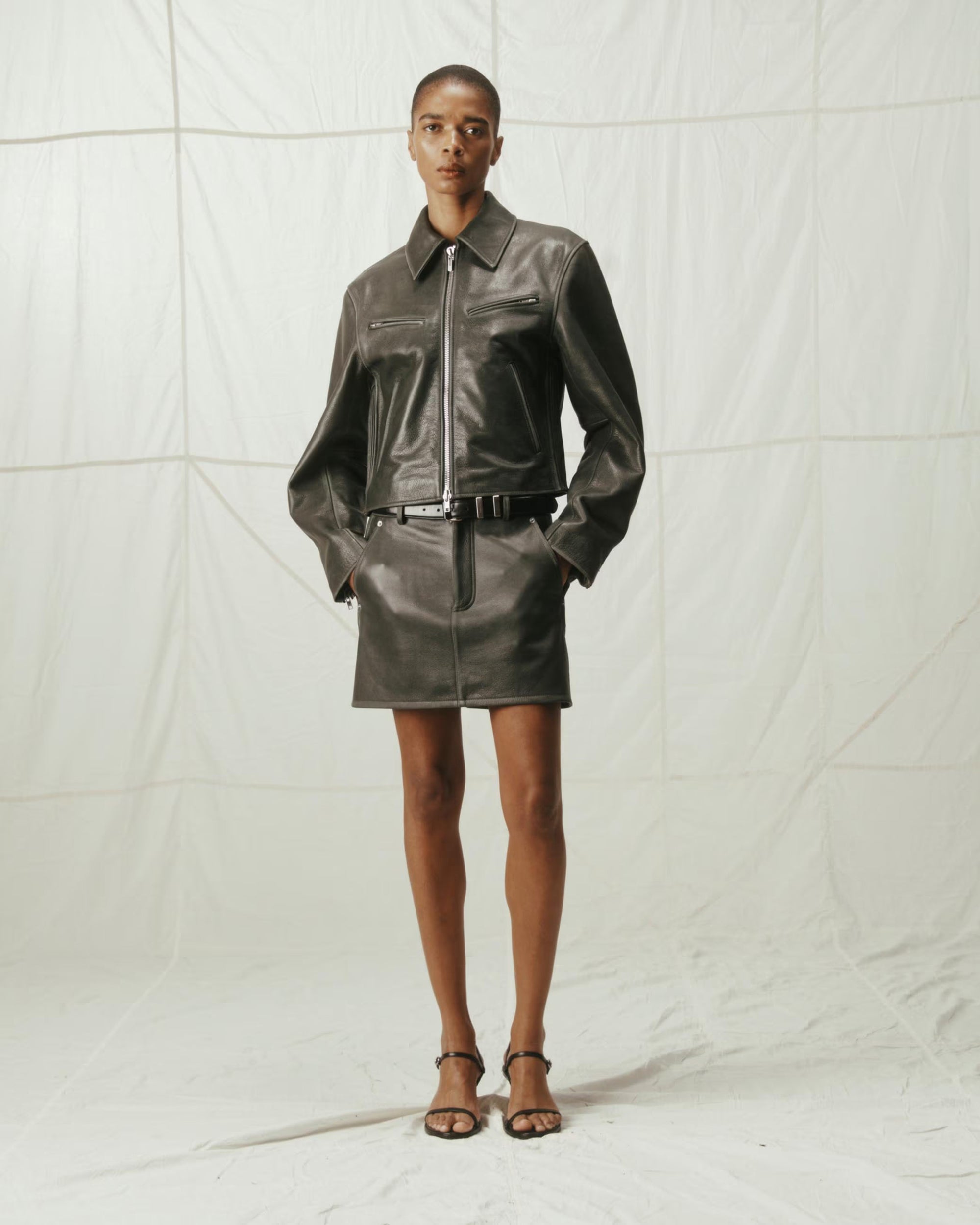Distressed Leather Moto Mini Skirt
