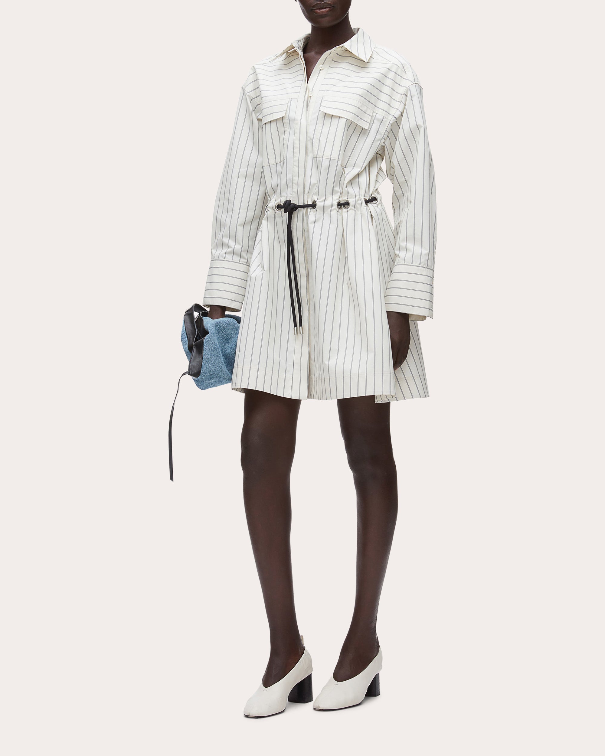 Stripe Poplin Belted Mini Shirt Dress