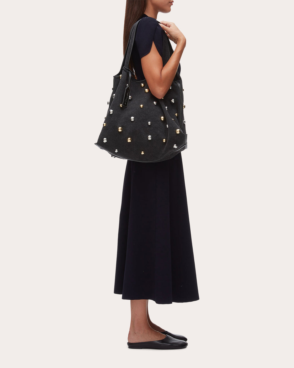 Studded Denim Market Tote