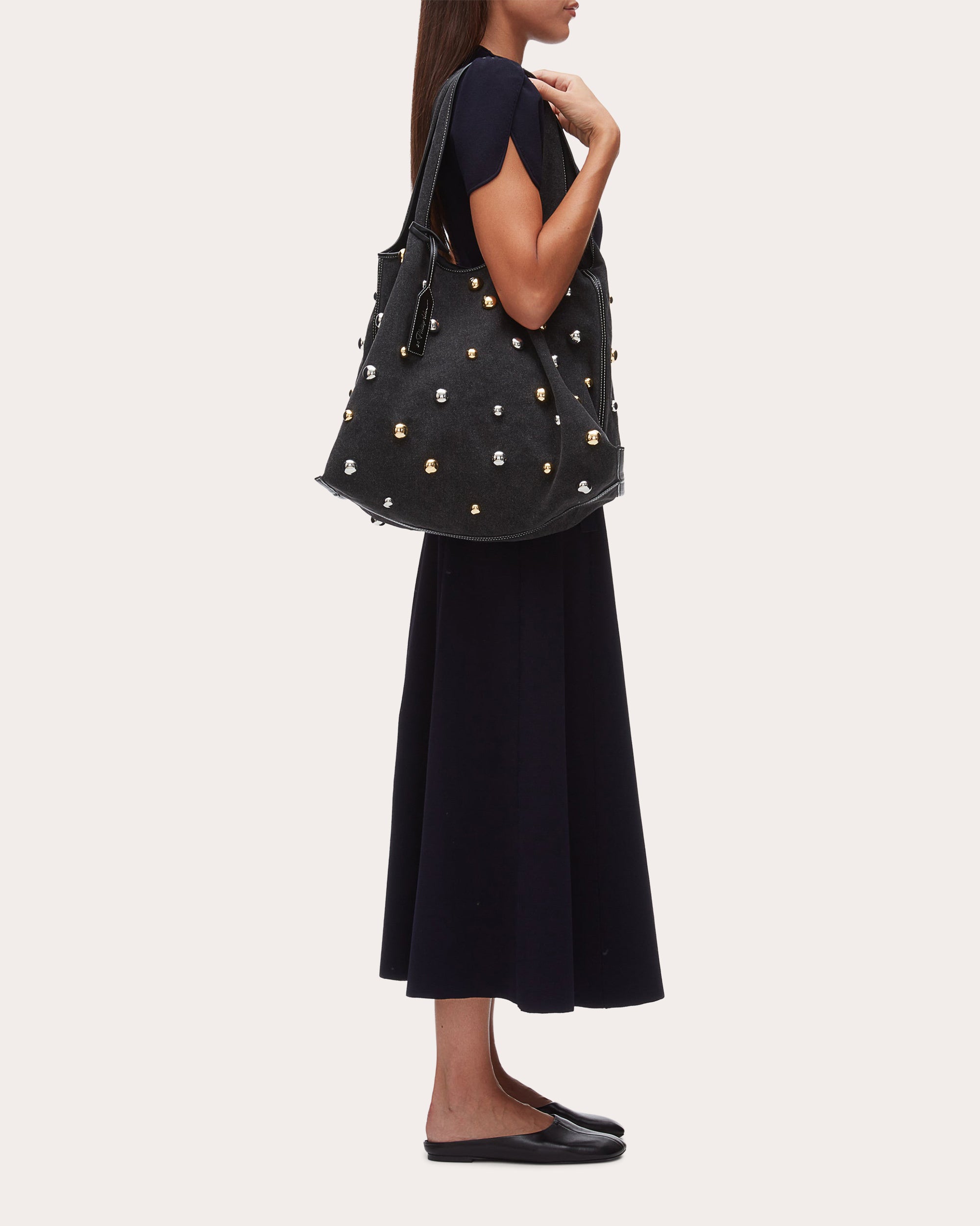 Studded Denim Market Tote