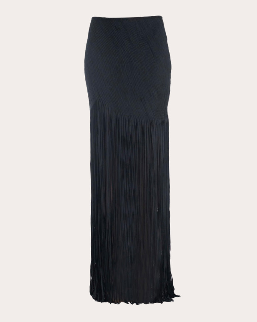 Valentina Draped Silk Fringe Maxi Skirt
