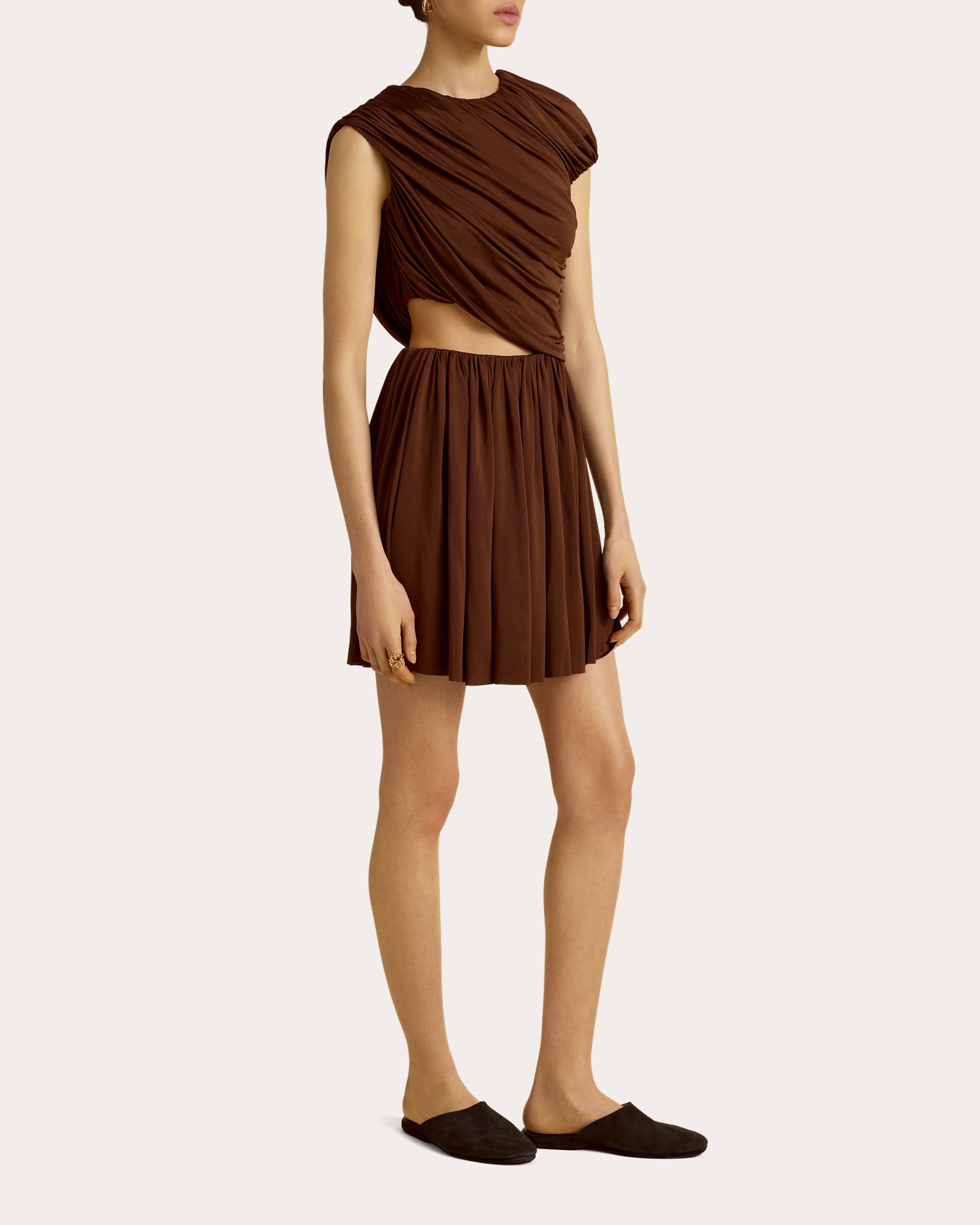 Jersey Cutout Gathered Drape Mini Dress