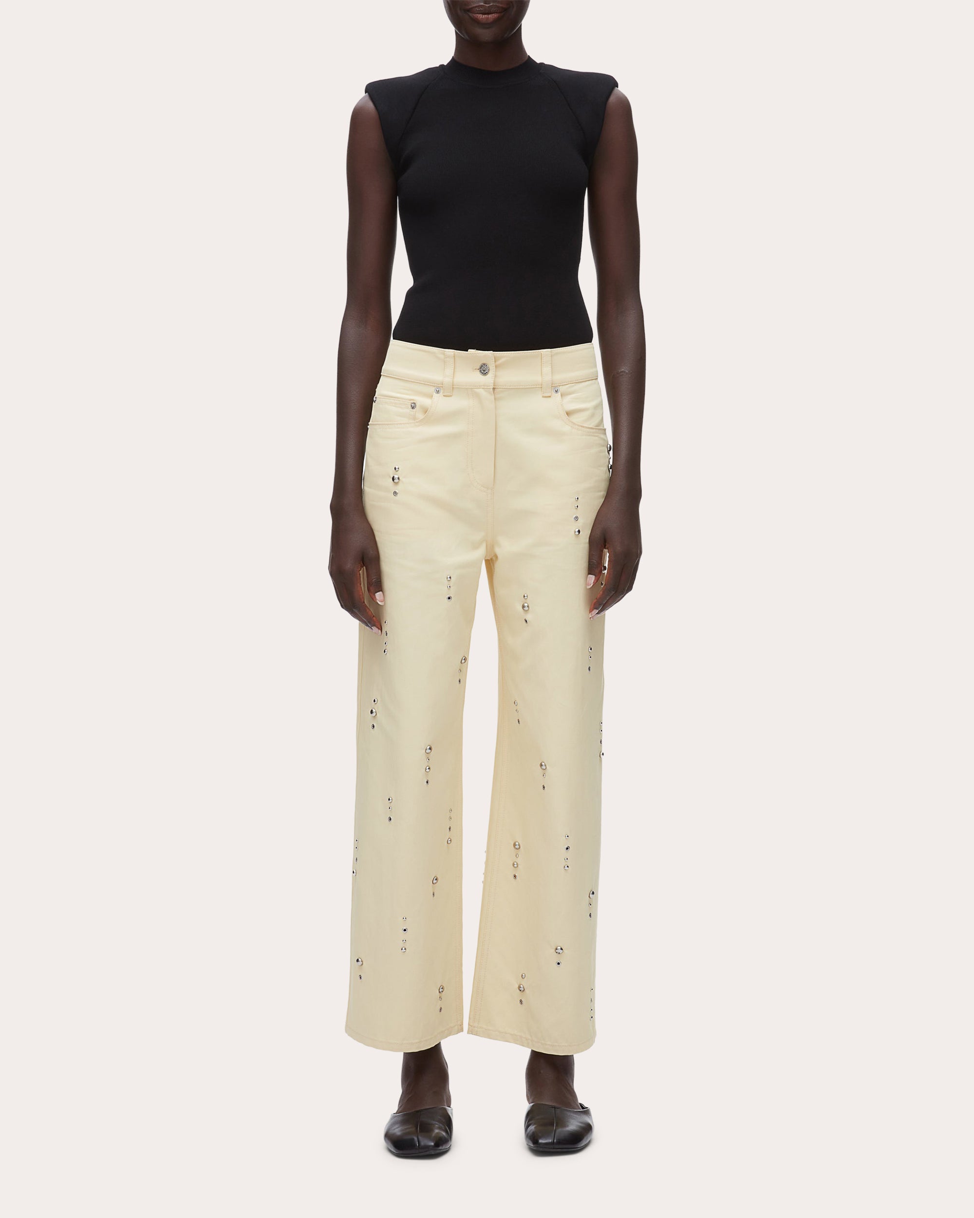 Studded Twill Wide-Leg Pants