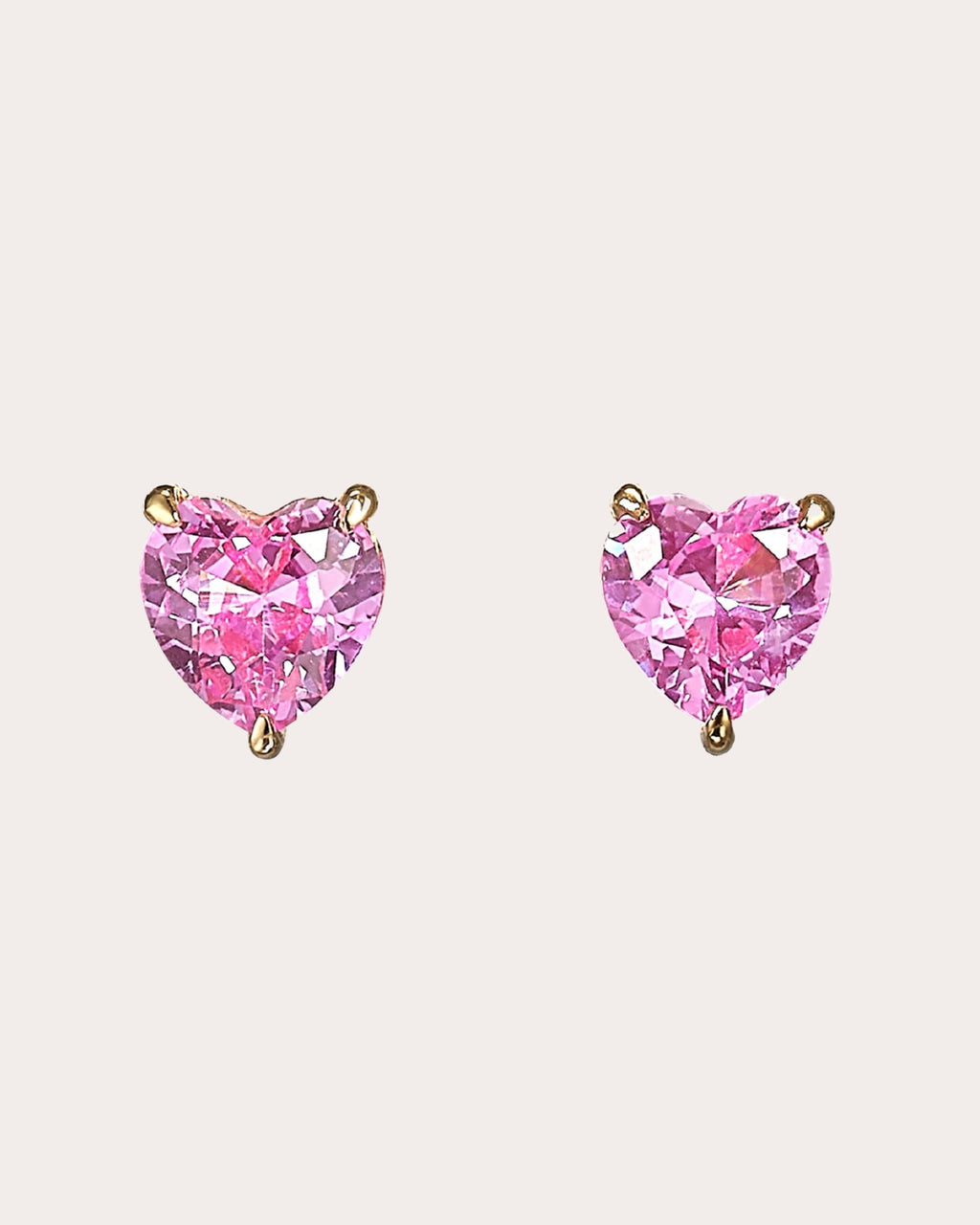 Pink Sapphire & 9k Gold Mini Heart Stud Earrings