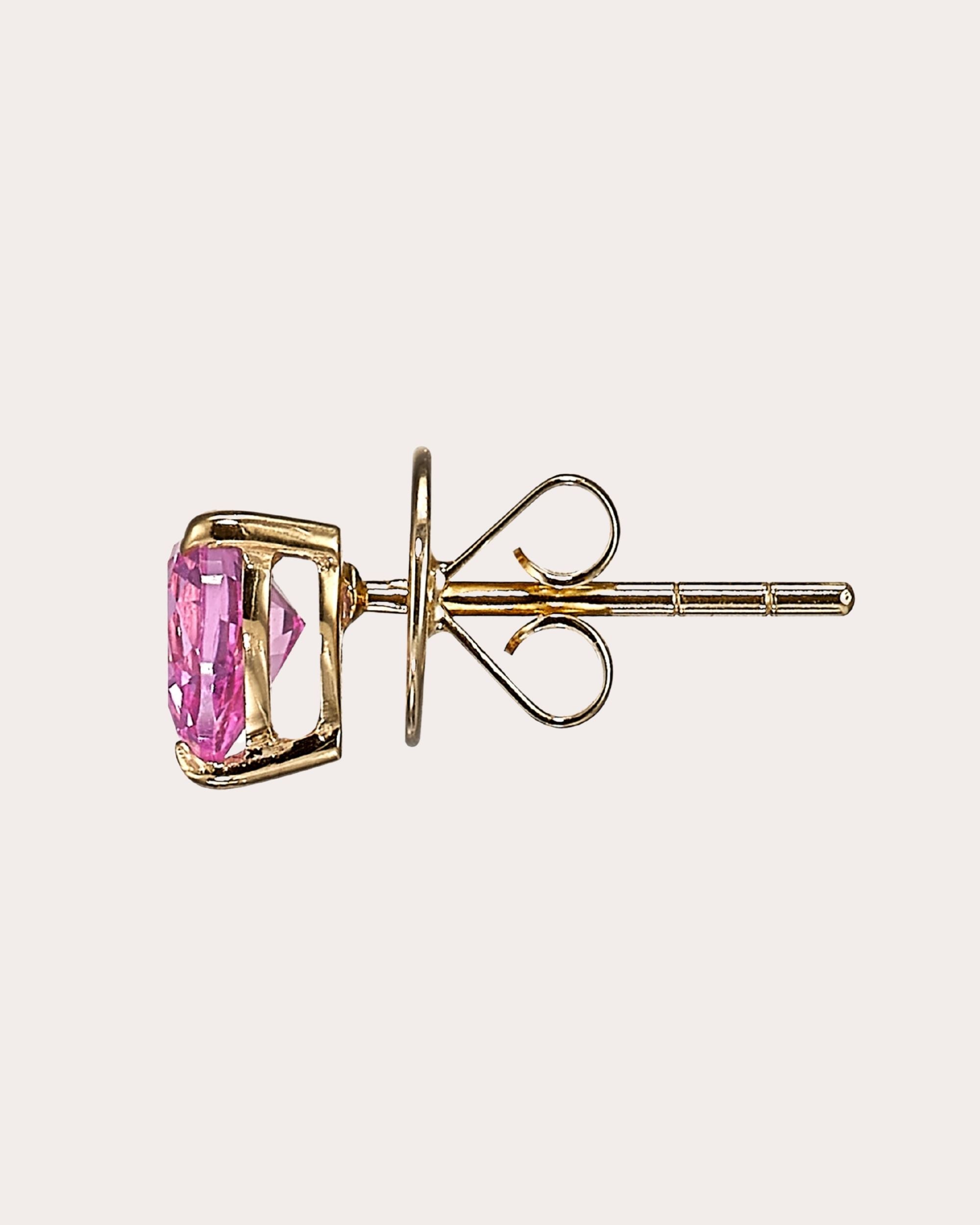 Pink Sapphire & 9k Gold Mini Heart Stud Earrings