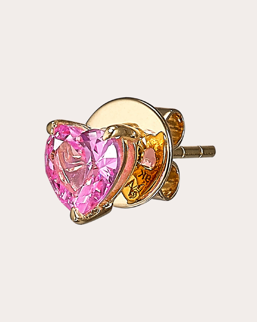 Pink Sapphire & 9k Gold Mini Heart Stud Earrings