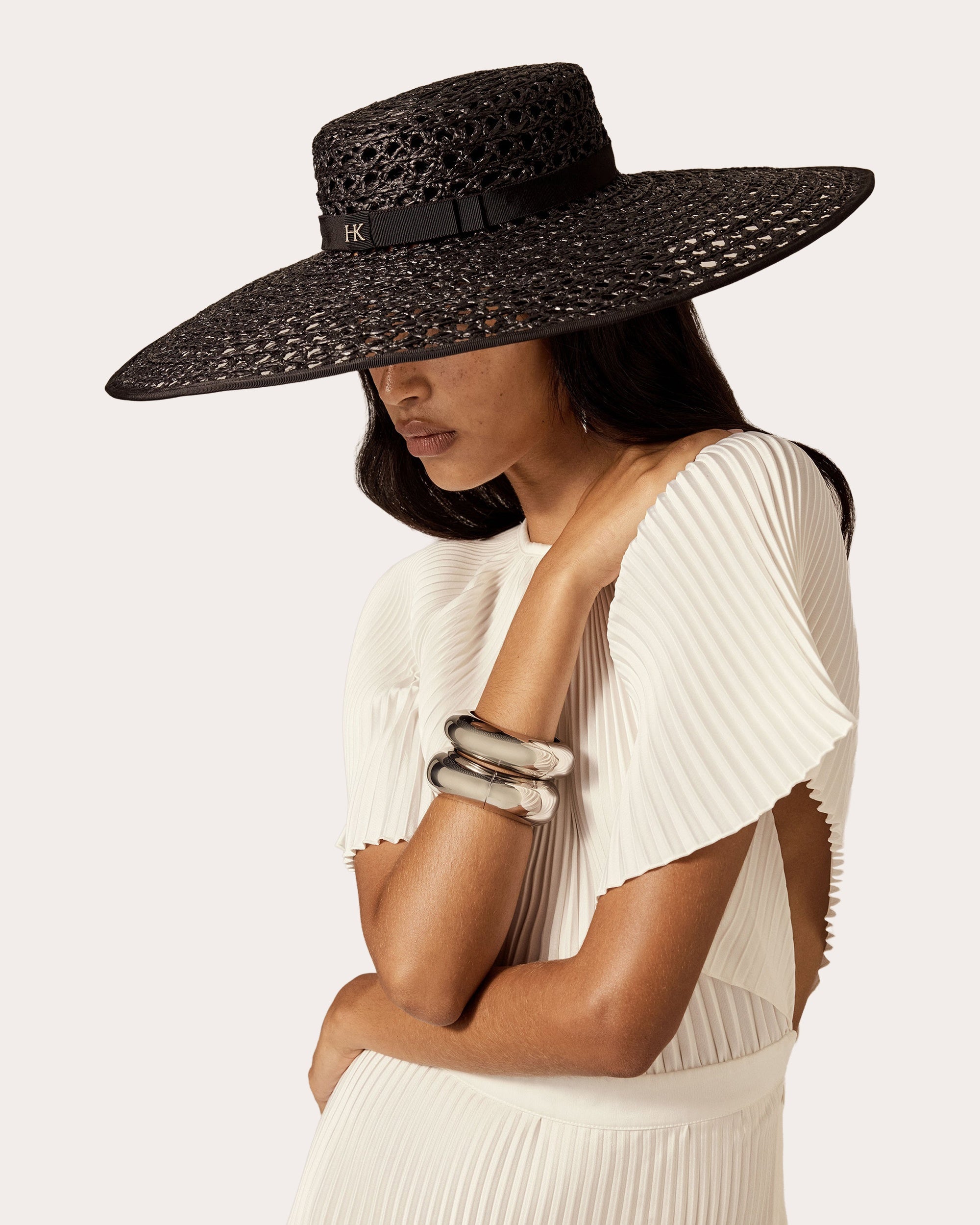Kavya Raffia Lace Crocheted Boater Hat