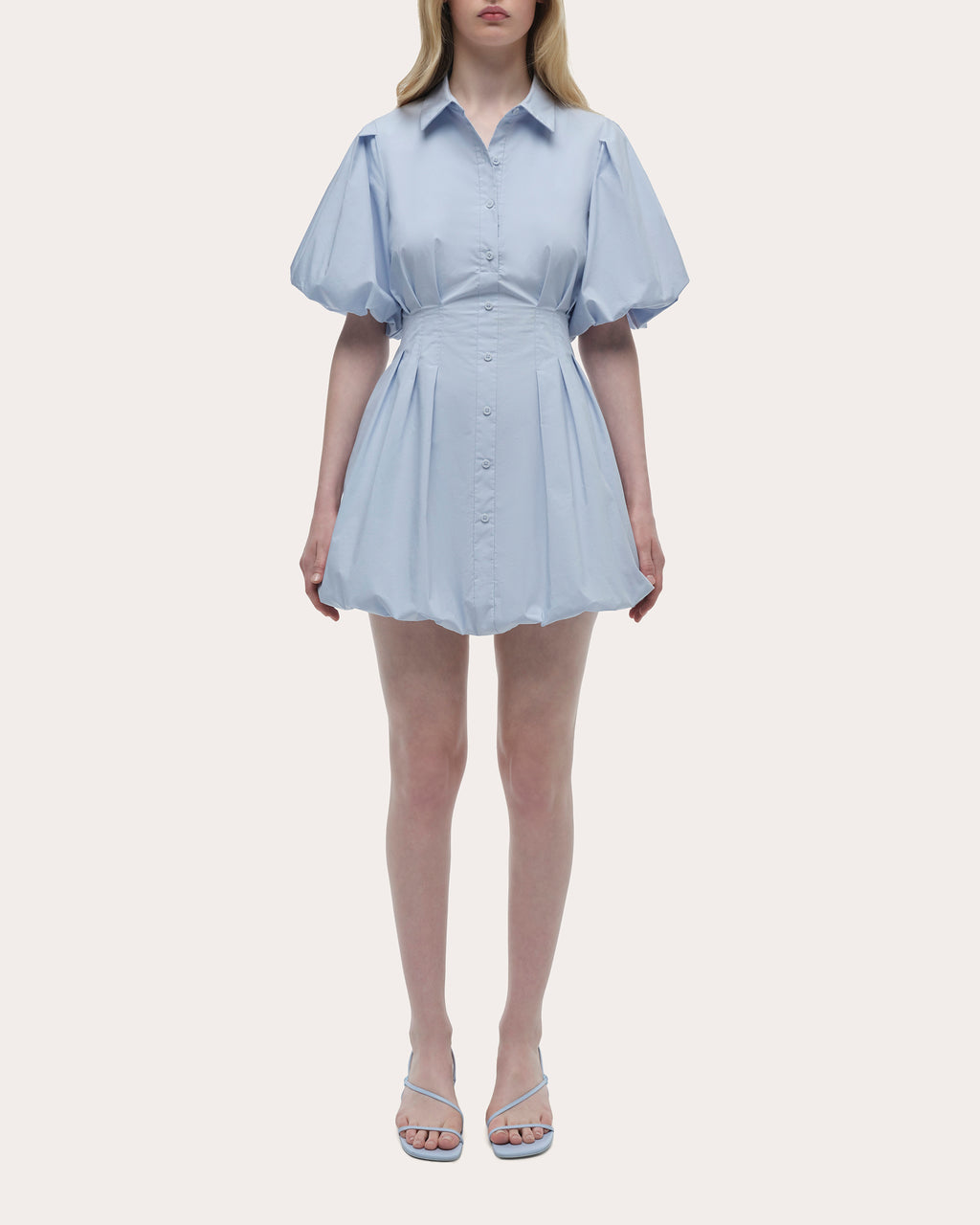Cleo Poplin Puff-Sleeve Mini Shirt Dress