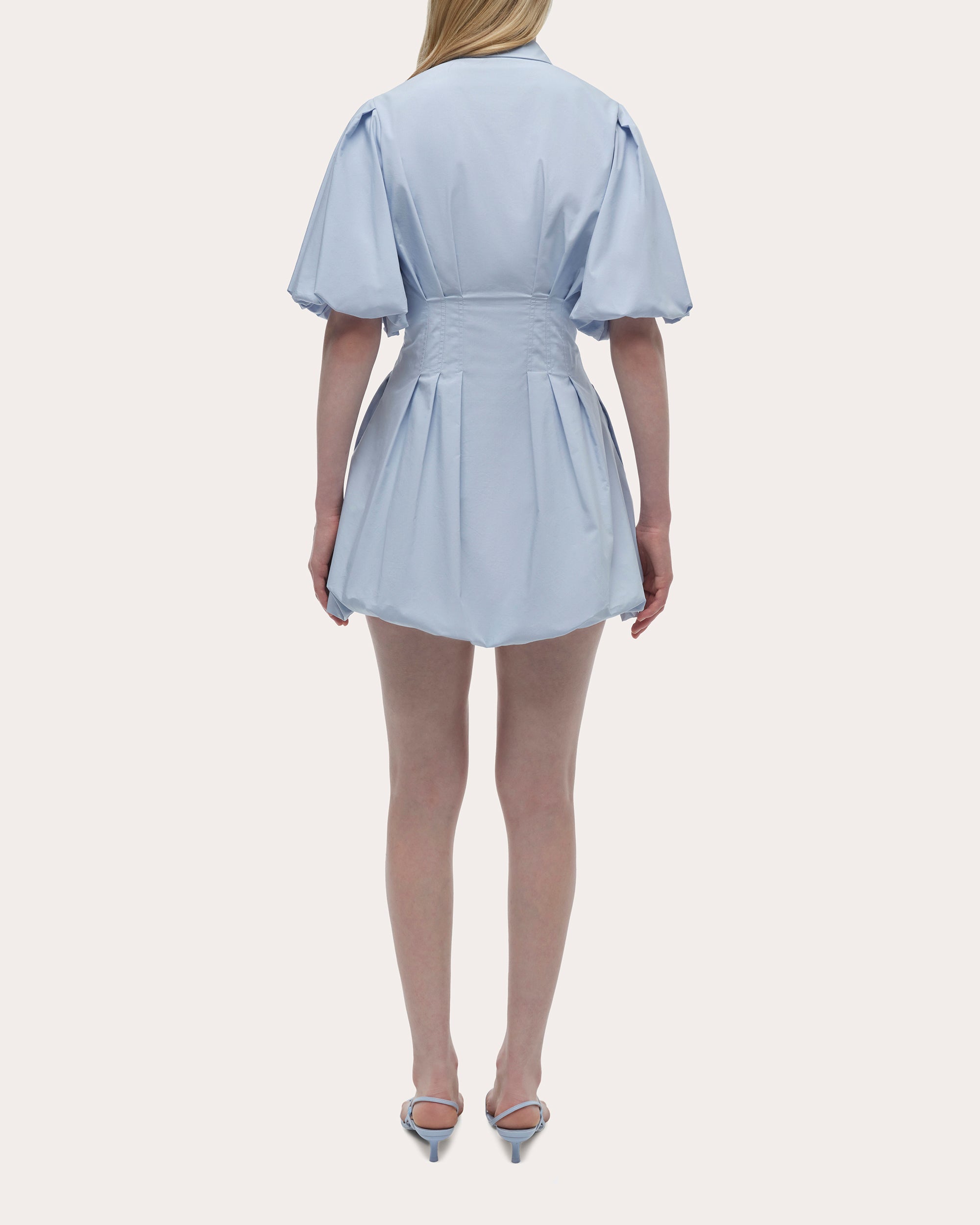 Cleo Poplin Puff-Sleeve Mini Shirt Dress