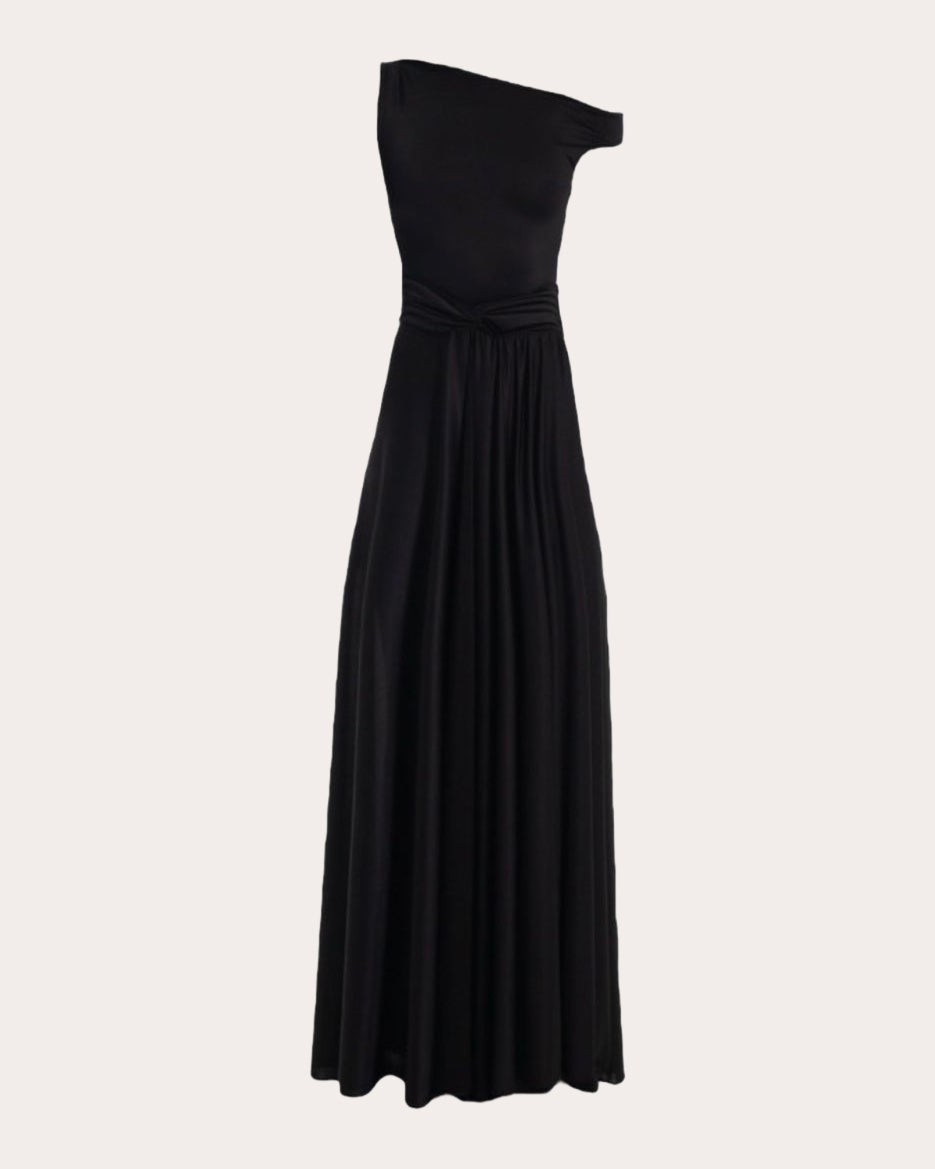 Geneve Ruched Jersey Asymmetric Gown