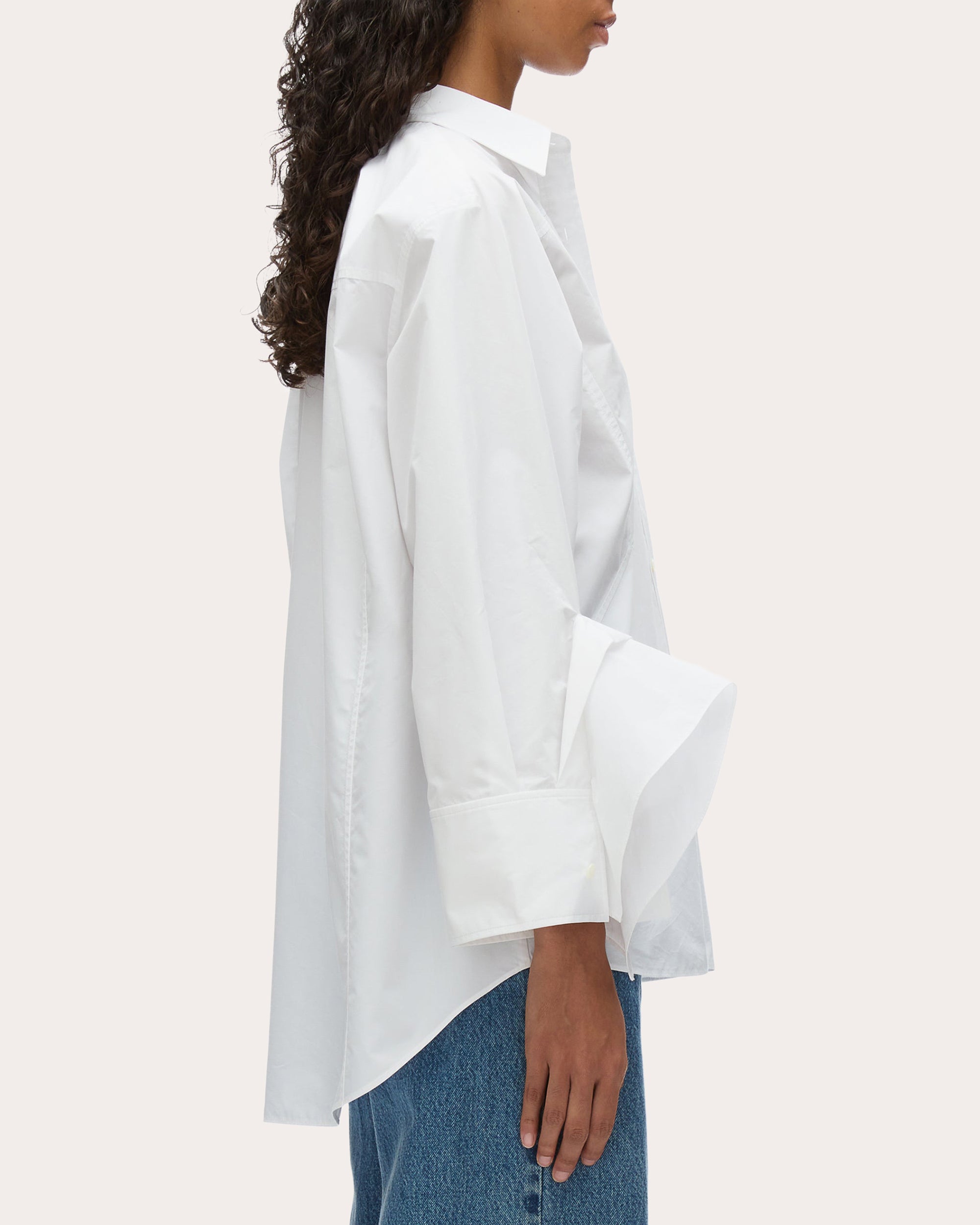 Poplin Cascade-Cuff Oversized Shirt