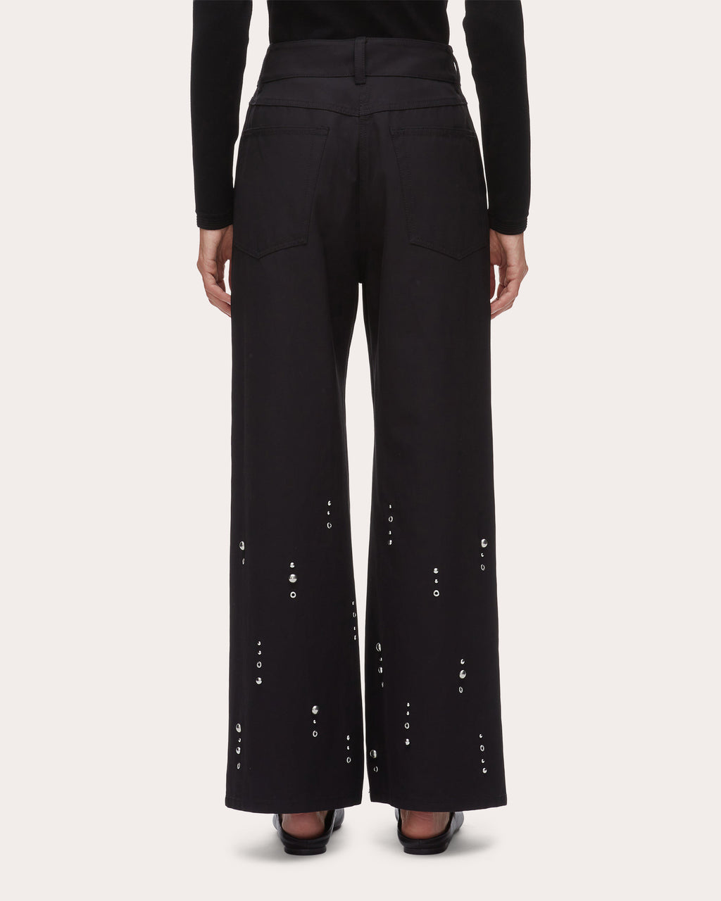Studded Twill Wide-Leg Pants