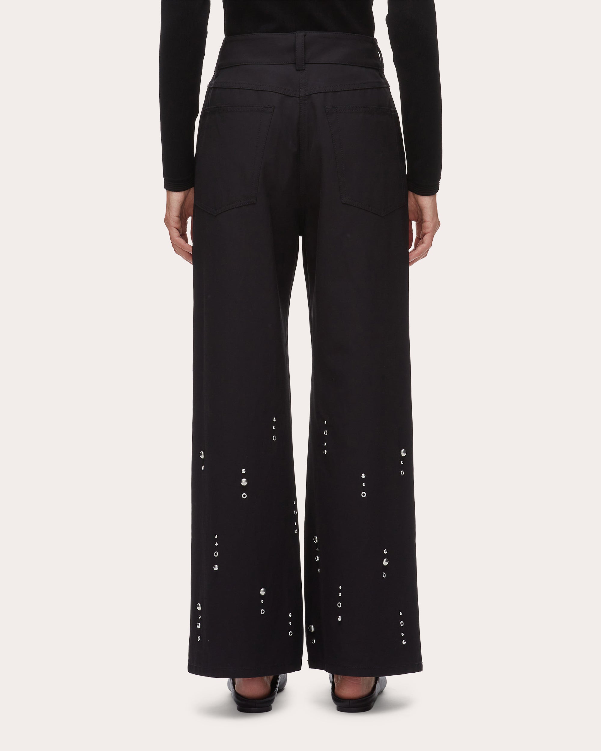 Studded Twill Wide-Leg Pants